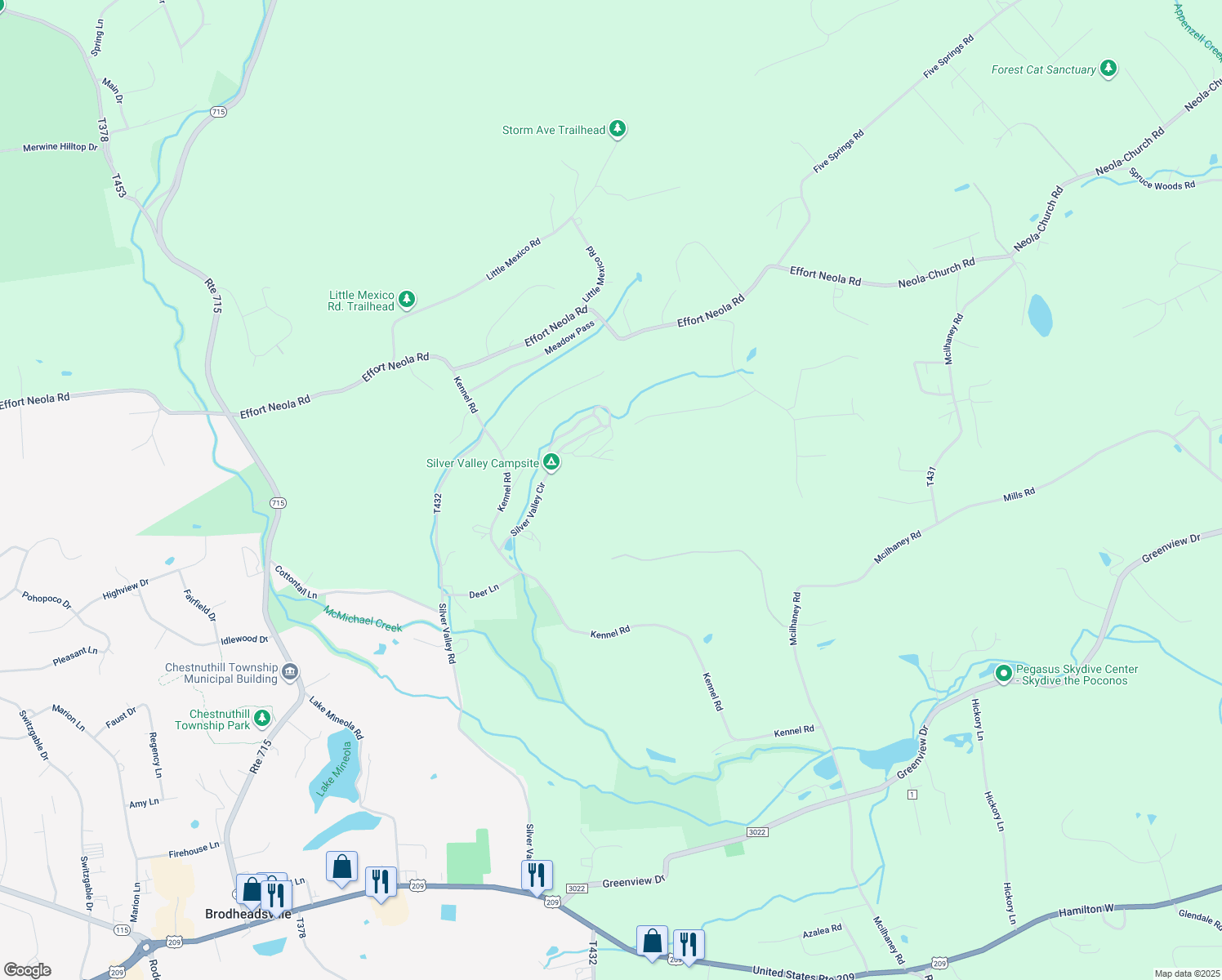 map of restaurants, bars, coffee shops, grocery stores, and more near 246 John Deere Road in Saylorsburg