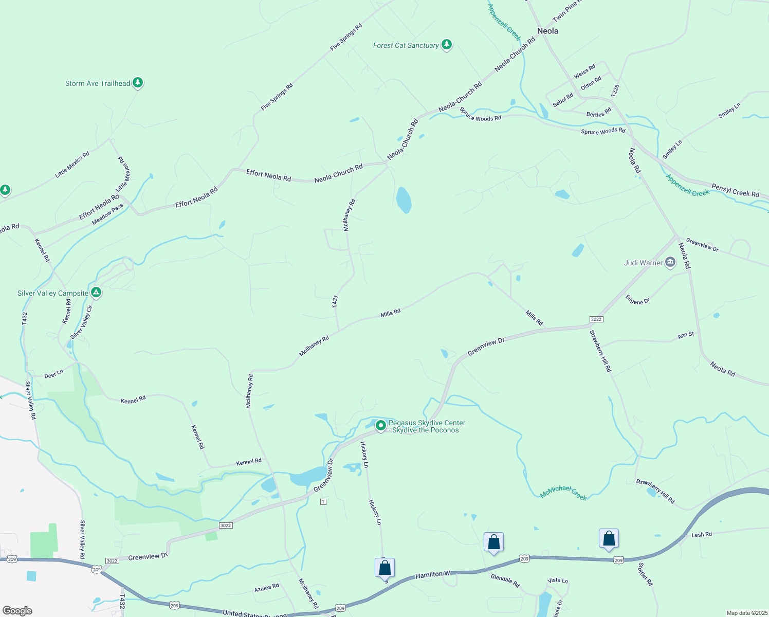 map of restaurants, bars, coffee shops, grocery stores, and more near 149 Mills Road in Saylorsburg