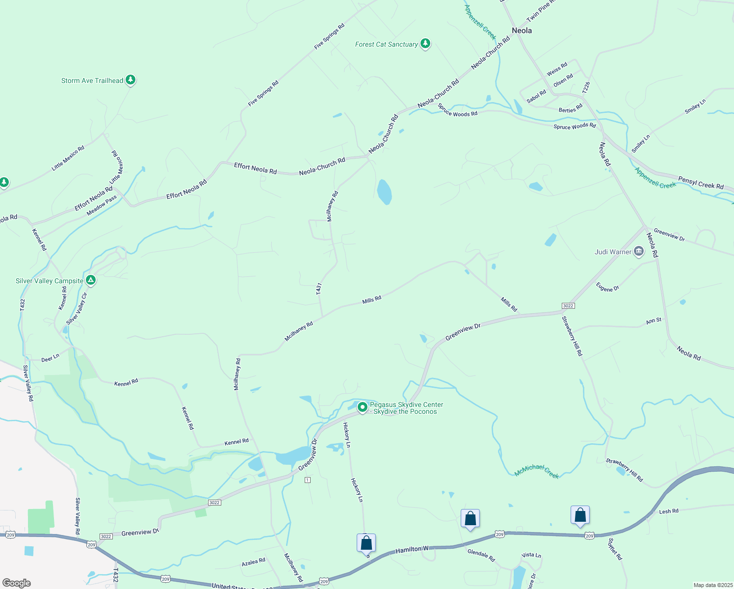 map of restaurants, bars, coffee shops, grocery stores, and more near 149 Mills Road in Saylorsburg