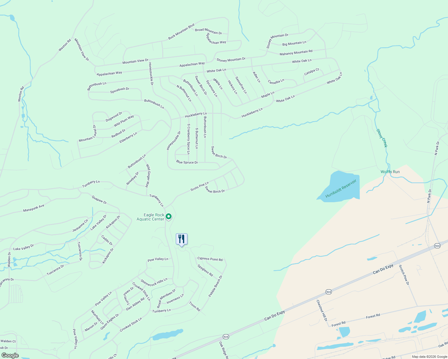 map of restaurants, bars, coffee shops, grocery stores, and more near Scotts Pine Way in Luzerne County