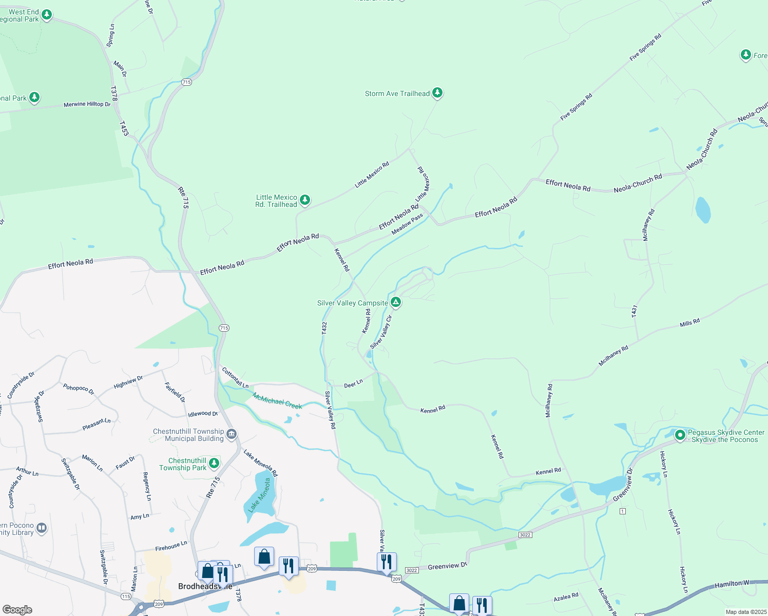 map of restaurants, bars, coffee shops, grocery stores, and more near 218 Effie Way in Saylorsburg