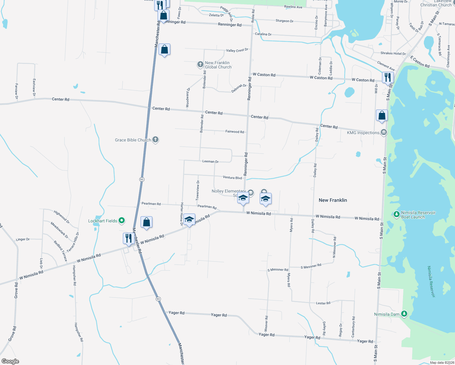 map of restaurants, bars, coffee shops, grocery stores, and more near 614 Ventura Blvd in Akron