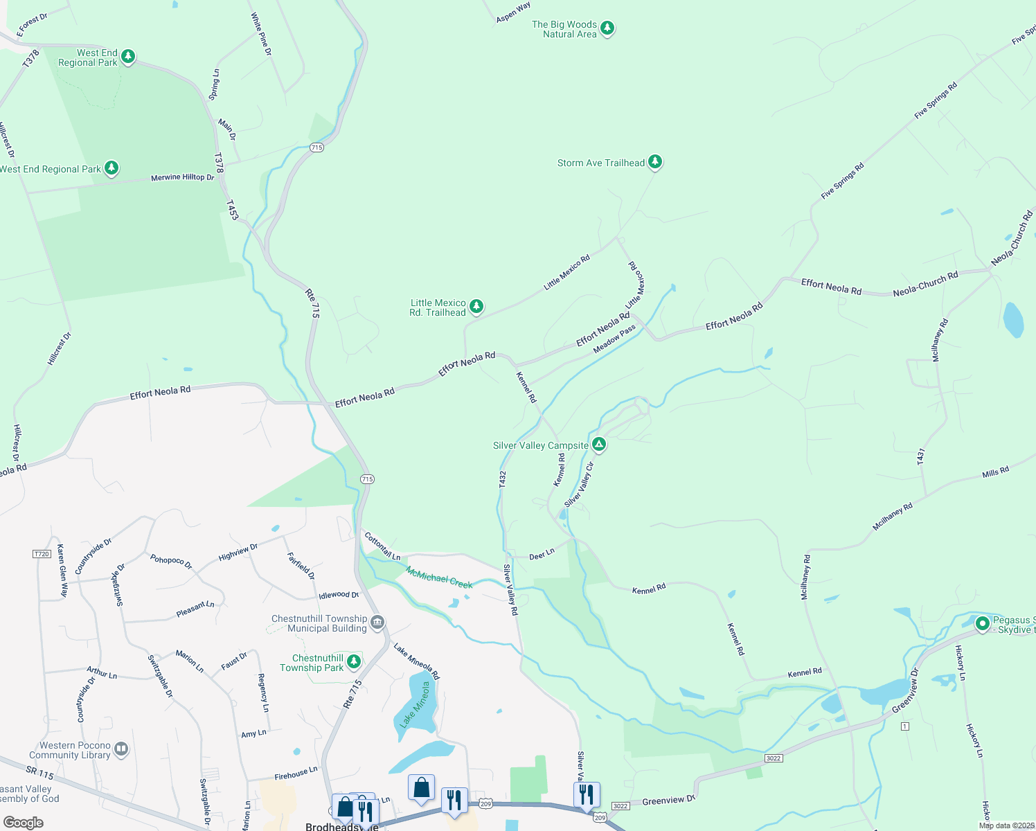 map of restaurants, bars, coffee shops, grocery stores, and more near 1612 Silver Valley Court in Saylorsburg
