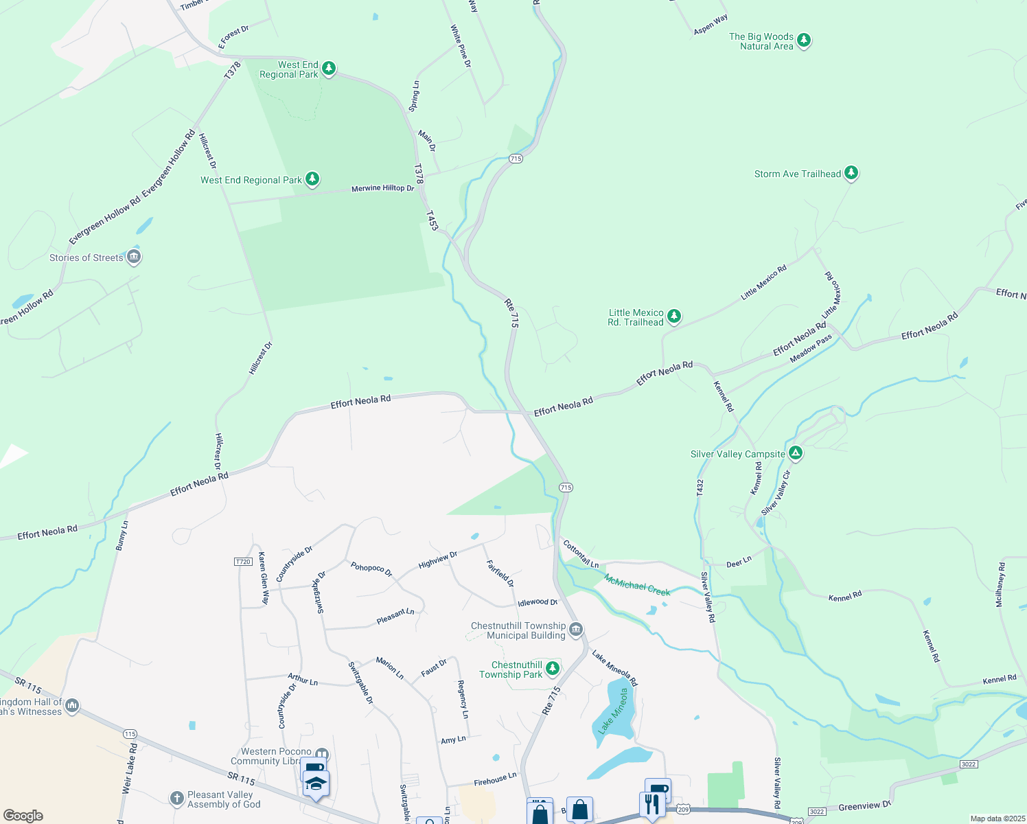 map of restaurants, bars, coffee shops, grocery stores, and more near 470 Effort Neola Road in Saylorsburg