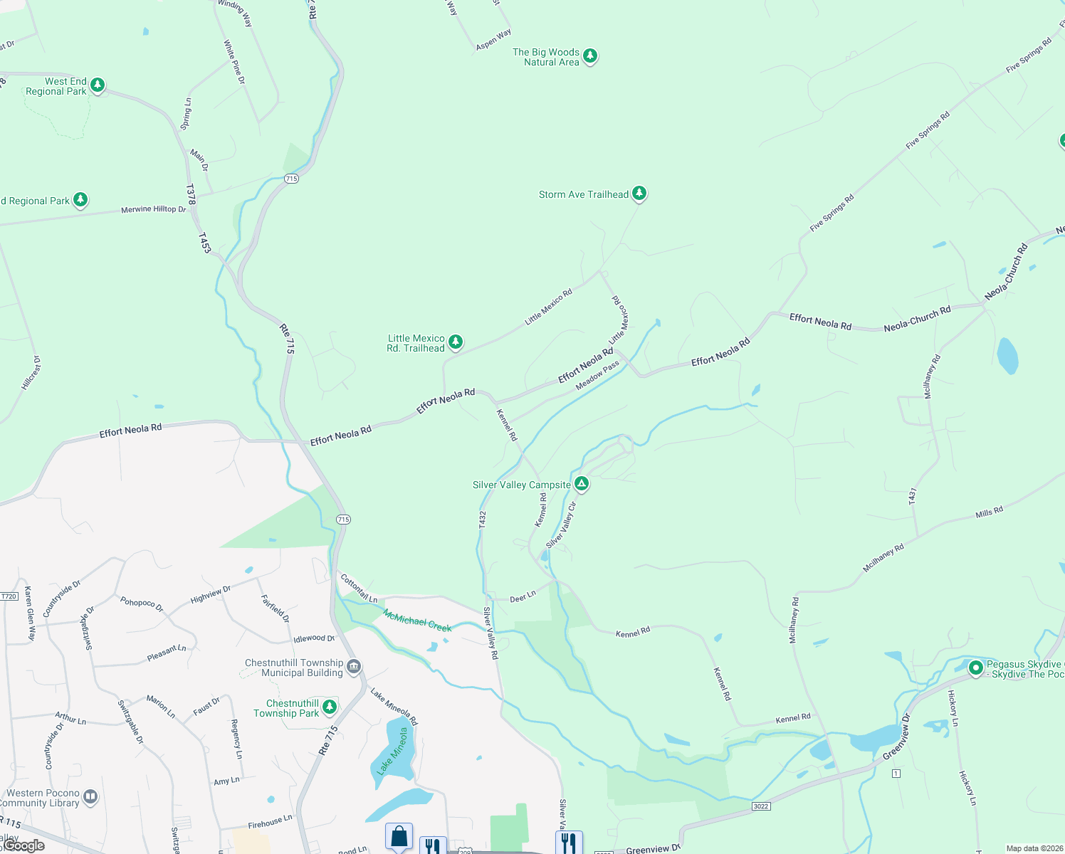 map of restaurants, bars, coffee shops, grocery stores, and more near 21 Meadow Dr in Saylorsburg