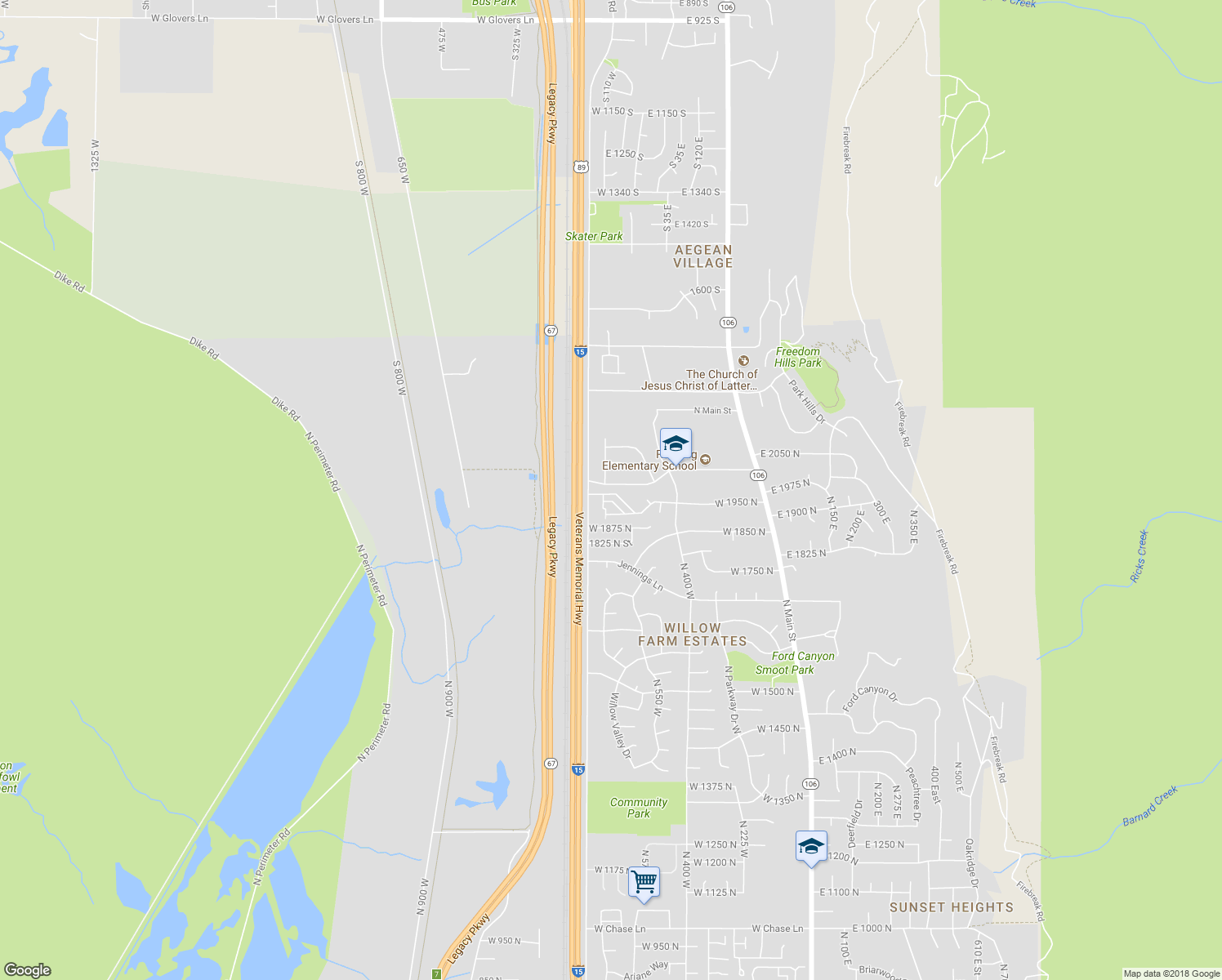 map of restaurants, bars, coffee shops, grocery stores, and more near 687 West 2025 North in Centerville