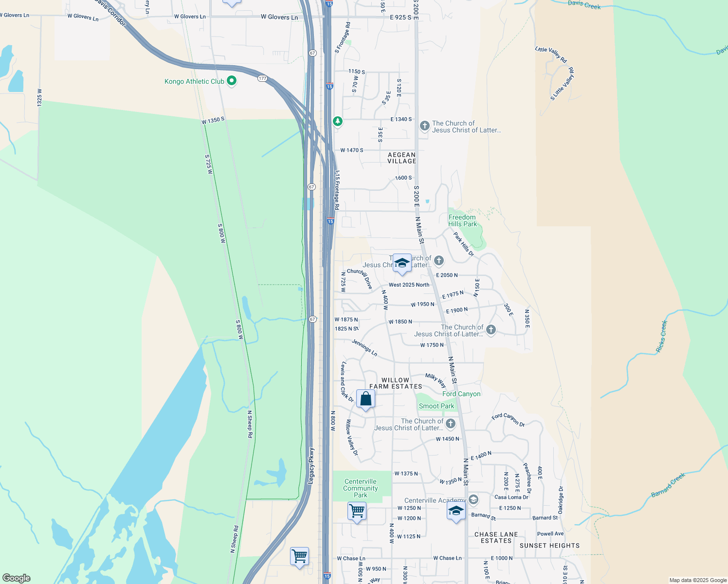 map of restaurants, bars, coffee shops, grocery stores, and more near 534 W 2025 N in Centerville