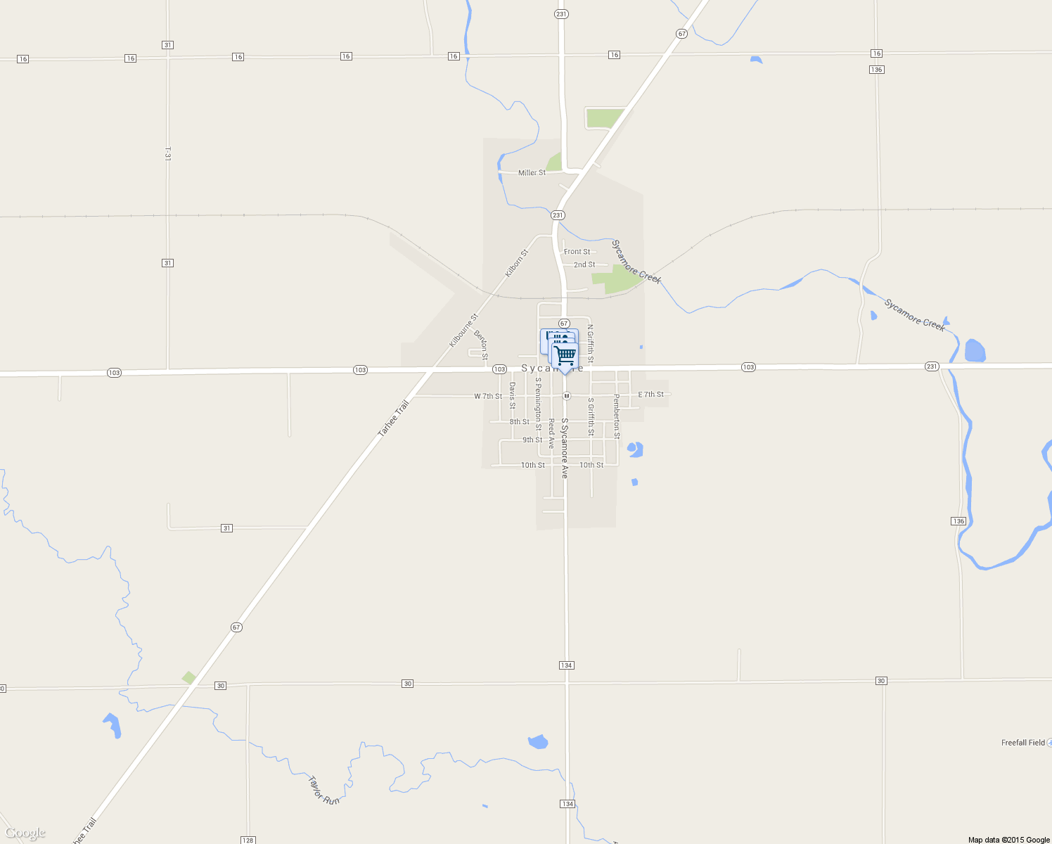 map of restaurants, bars, coffee shops, grocery stores, and more near 247 8th St in Sycamore