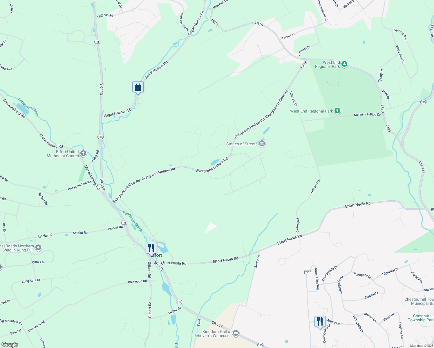 map of restaurants, bars, coffee shops, grocery stores, and more near 188 Comanche Pines Road in Effort