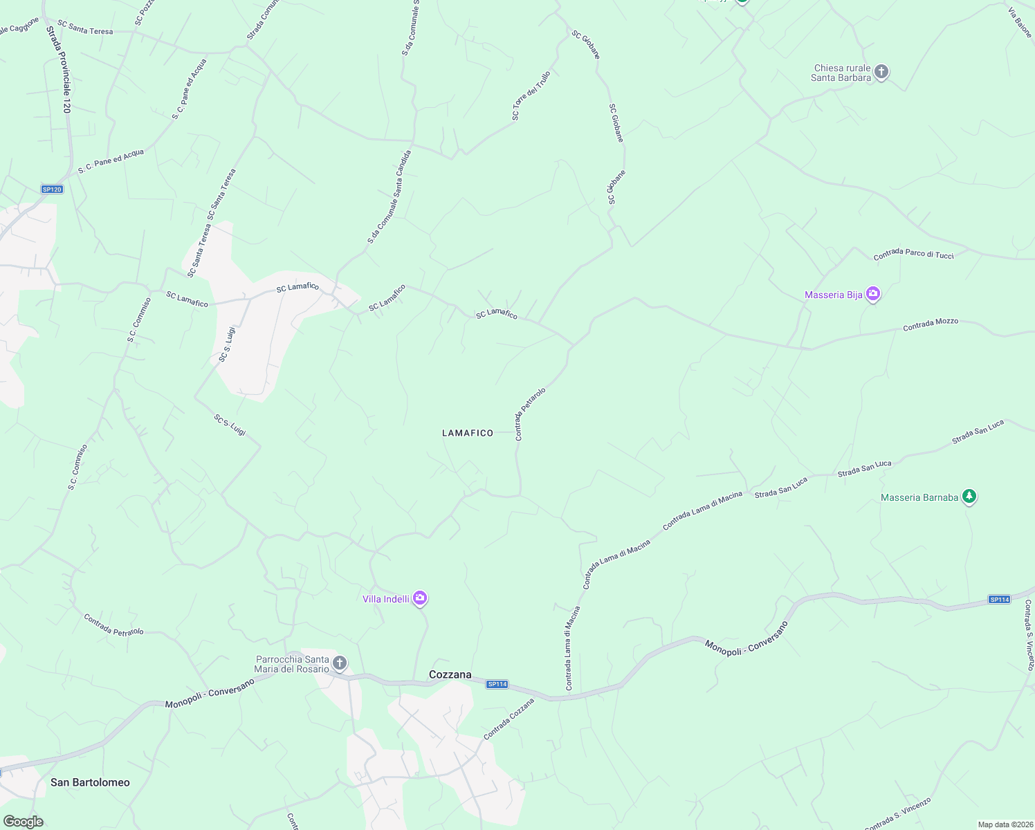 map of restaurants, bars, coffee shops, grocery stores, and more near 160 Contrada Lama di Macina in Bari