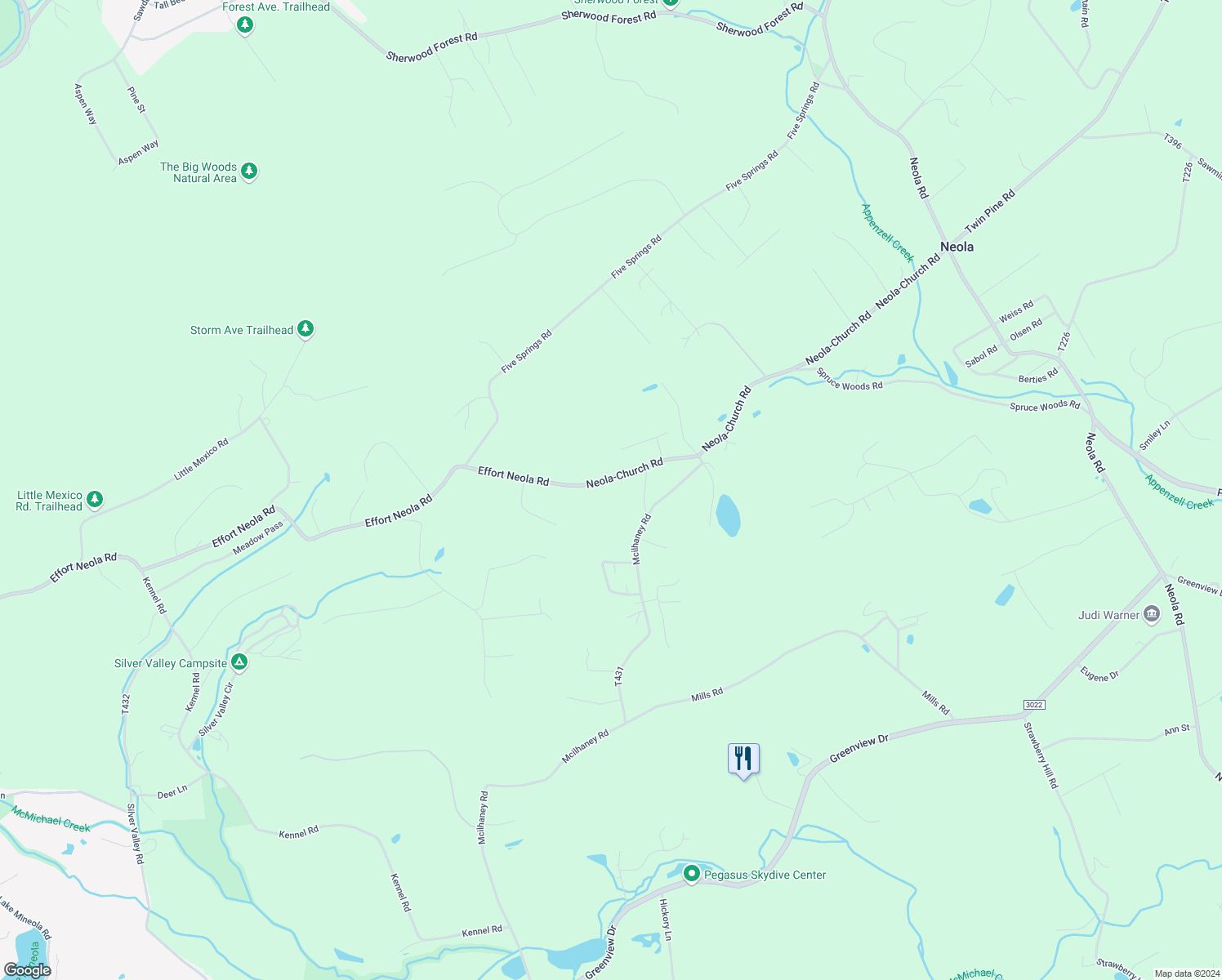 map of restaurants, bars, coffee shops, grocery stores, and more near 1012 Neola-Church Road in Stroudsburg