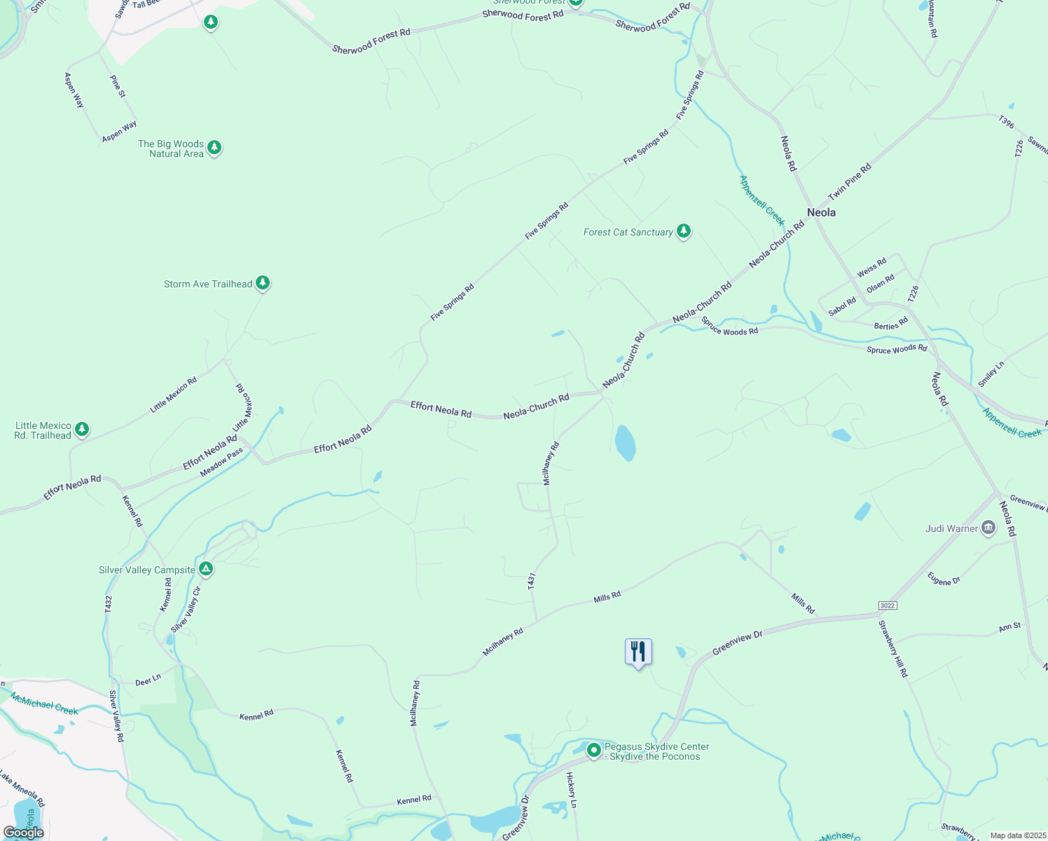 map of restaurants, bars, coffee shops, grocery stores, and more near 1012 Neola-Church Road in Stroudsburg