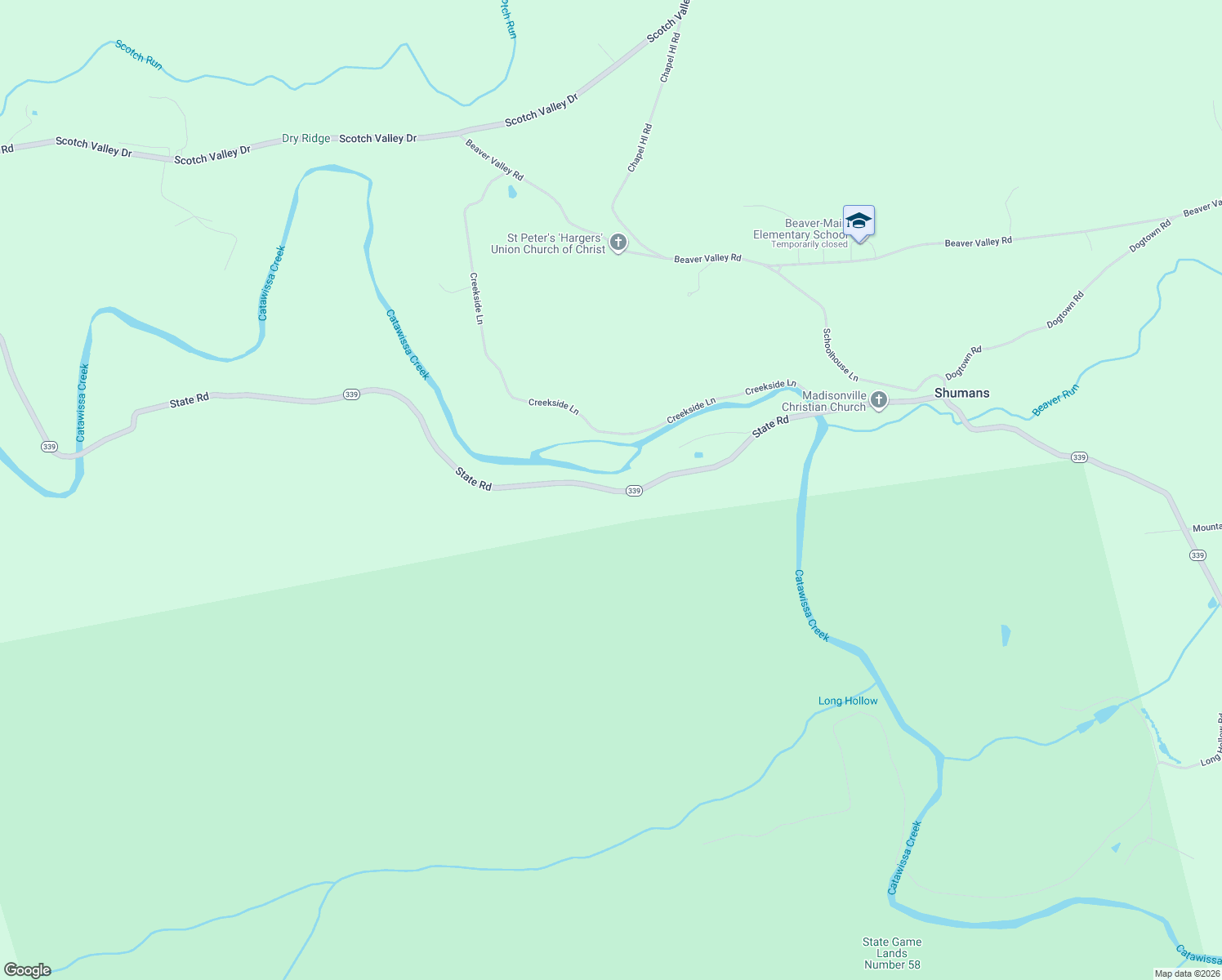 map of restaurants, bars, coffee shops, grocery stores, and more near 371 State Road in Bloomsburg