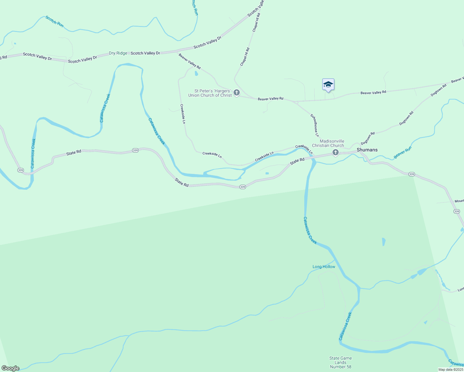 map of restaurants, bars, coffee shops, grocery stores, and more near 369 State Road in Bloomsburg