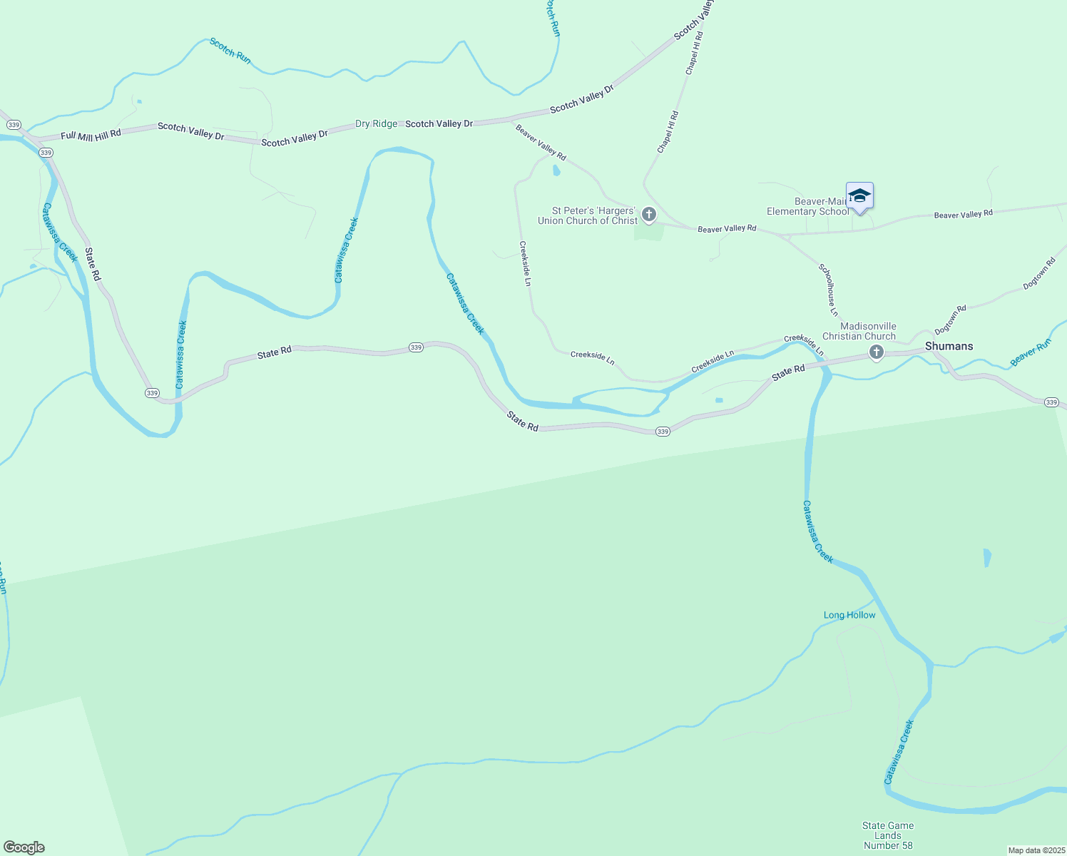 map of restaurants, bars, coffee shops, grocery stores, and more near 320 State Road in Bloomsburg