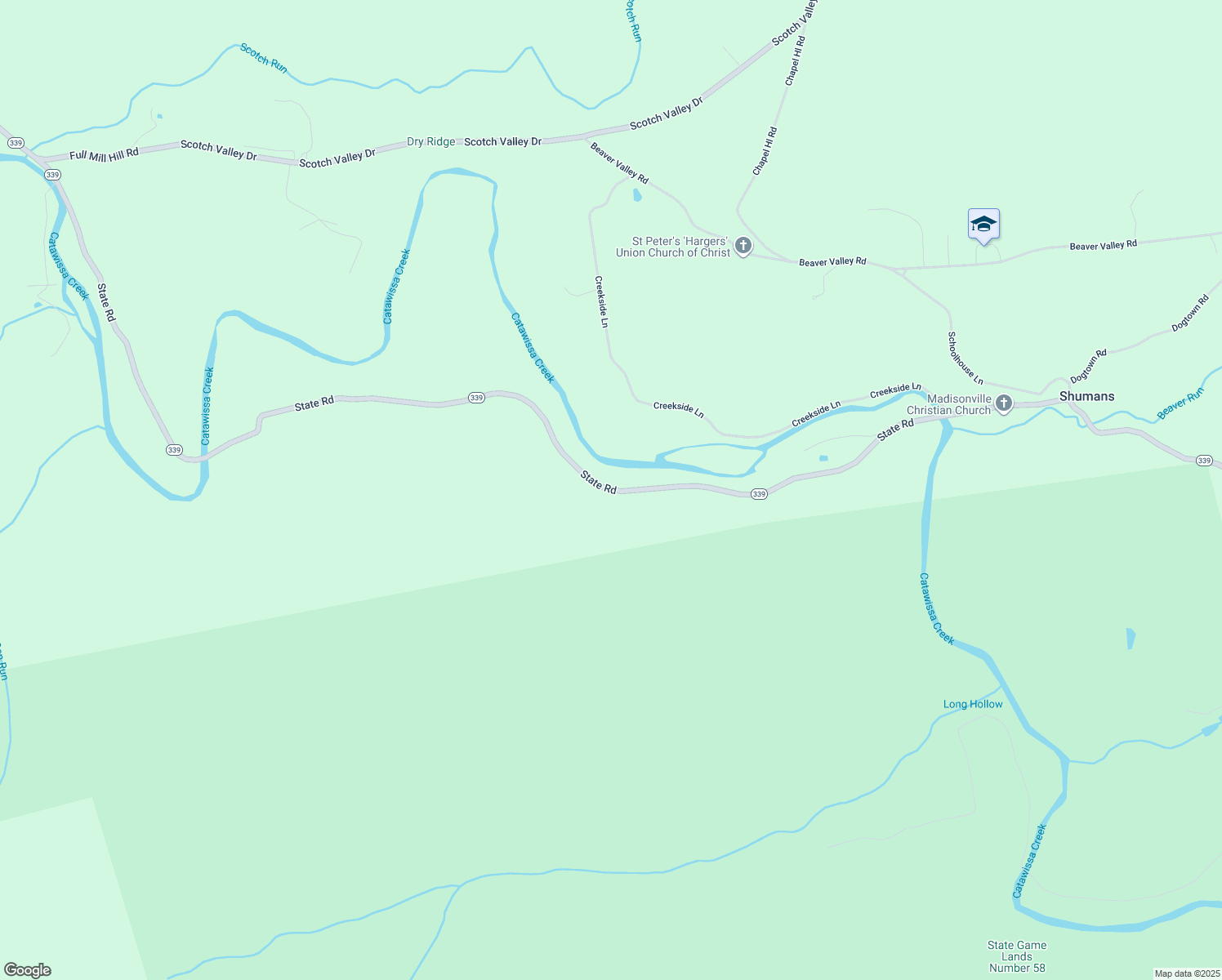 map of restaurants, bars, coffee shops, grocery stores, and more near 320 State Road in Bloomsburg