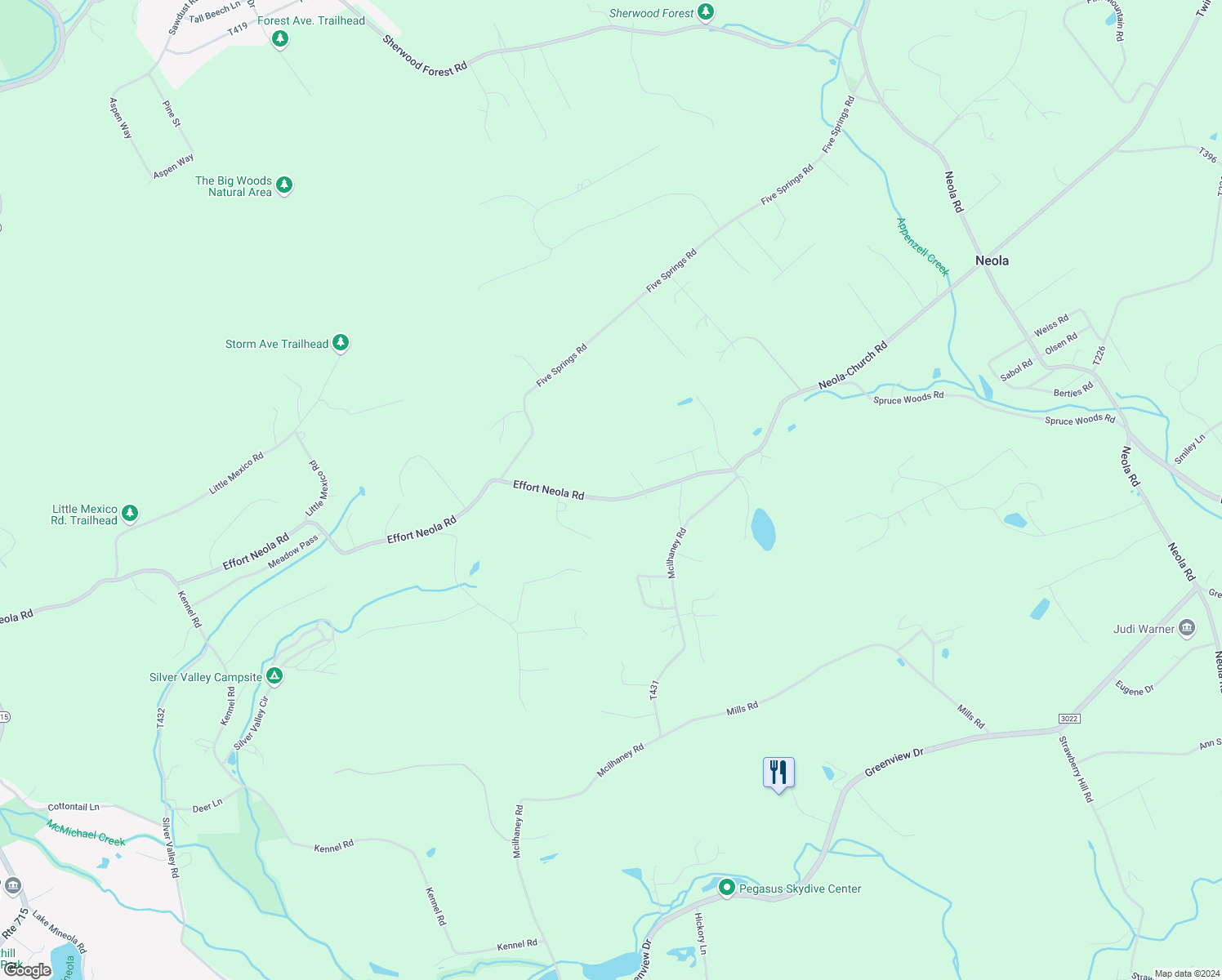map of restaurants, bars, coffee shops, grocery stores, and more near 991 Neola Church Road in Stroudsburg