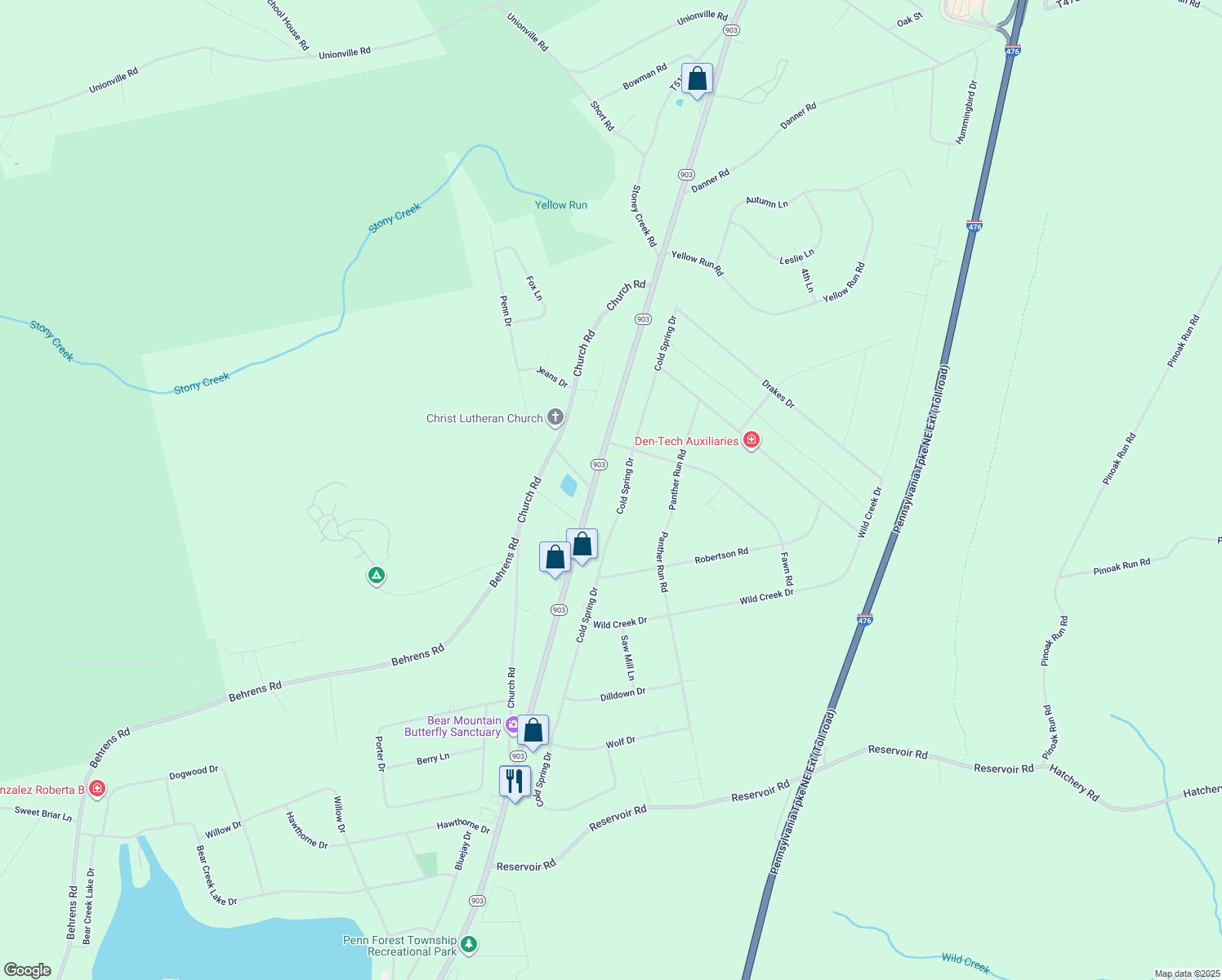 map of restaurants, bars, coffee shops, grocery stores, and more near 108 Cold Spring Drive in Jim Thorpe
