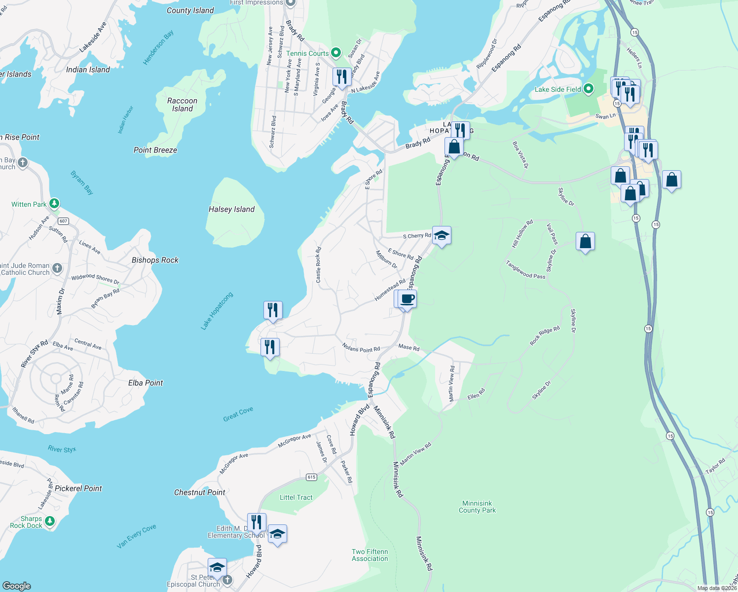 map of restaurants, bars, coffee shops, grocery stores, and more near 36 Homestead Road in Jefferson