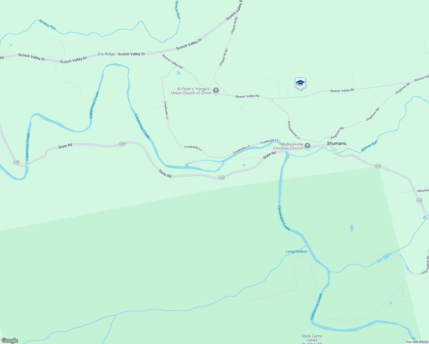 map of restaurants, bars, coffee shops, grocery stores, and more near 371 State Road in Bloomsburg