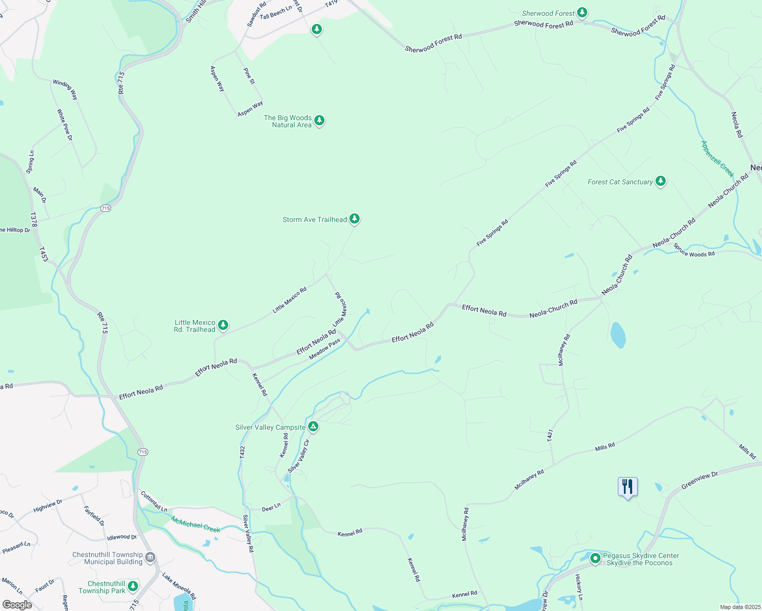 map of restaurants, bars, coffee shops, grocery stores, and more near 162 Willowherb Lane in Saylorsburg