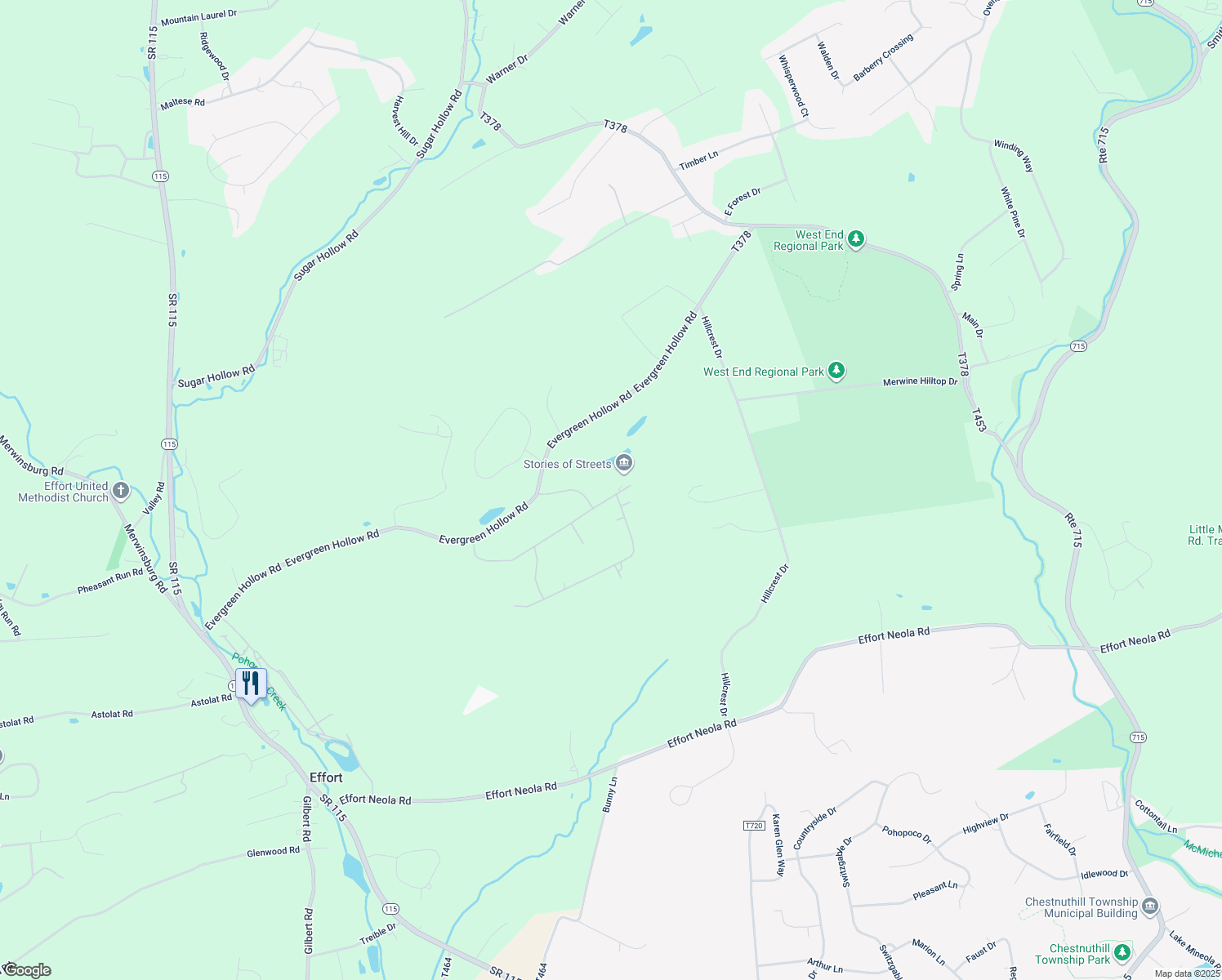 map of restaurants, bars, coffee shops, grocery stores, and more near 114 Comanche Pines Road in Effort