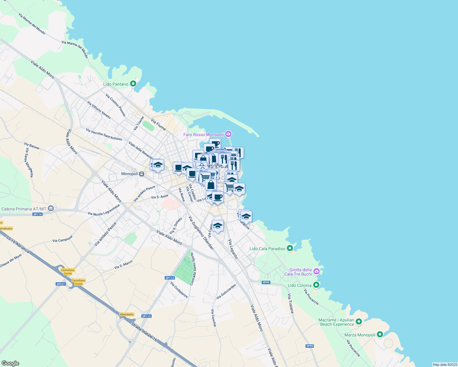 map of restaurants, bars, coffee shops, grocery stores, and more near 20 Largo Portavecchia in Monopoli