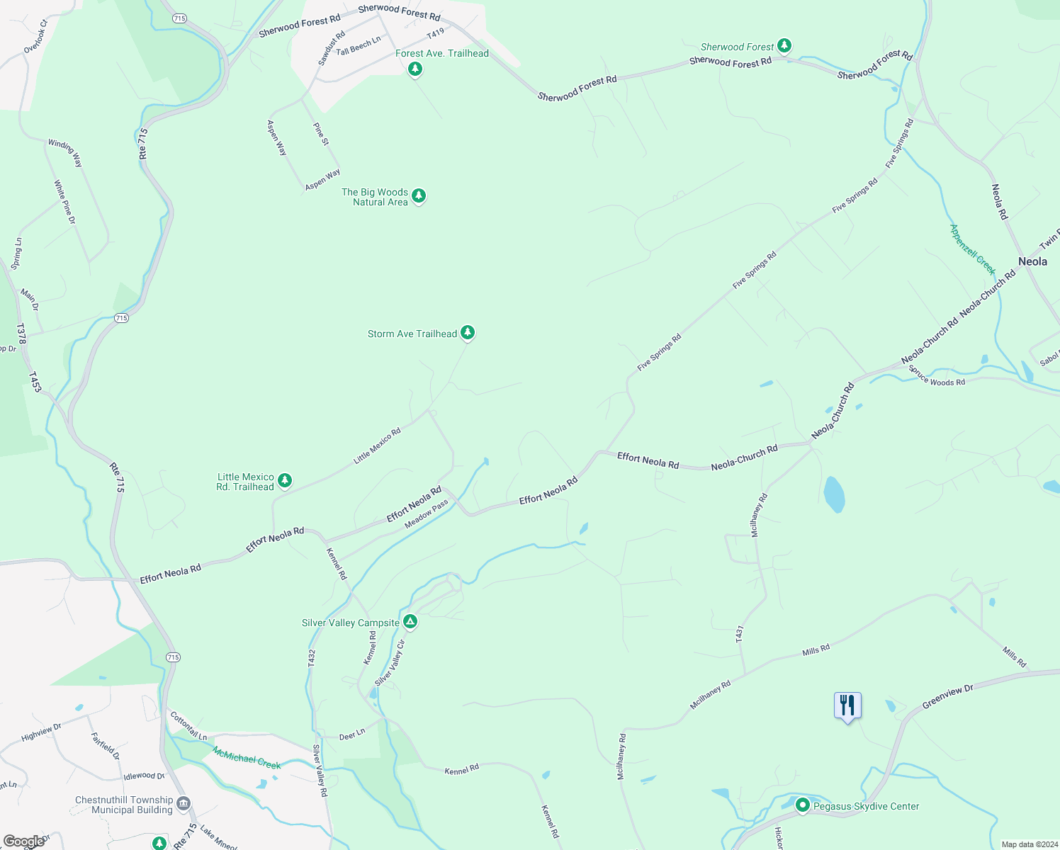 map of restaurants, bars, coffee shops, grocery stores, and more near 142 Willowherb Lane in Saylorsburg