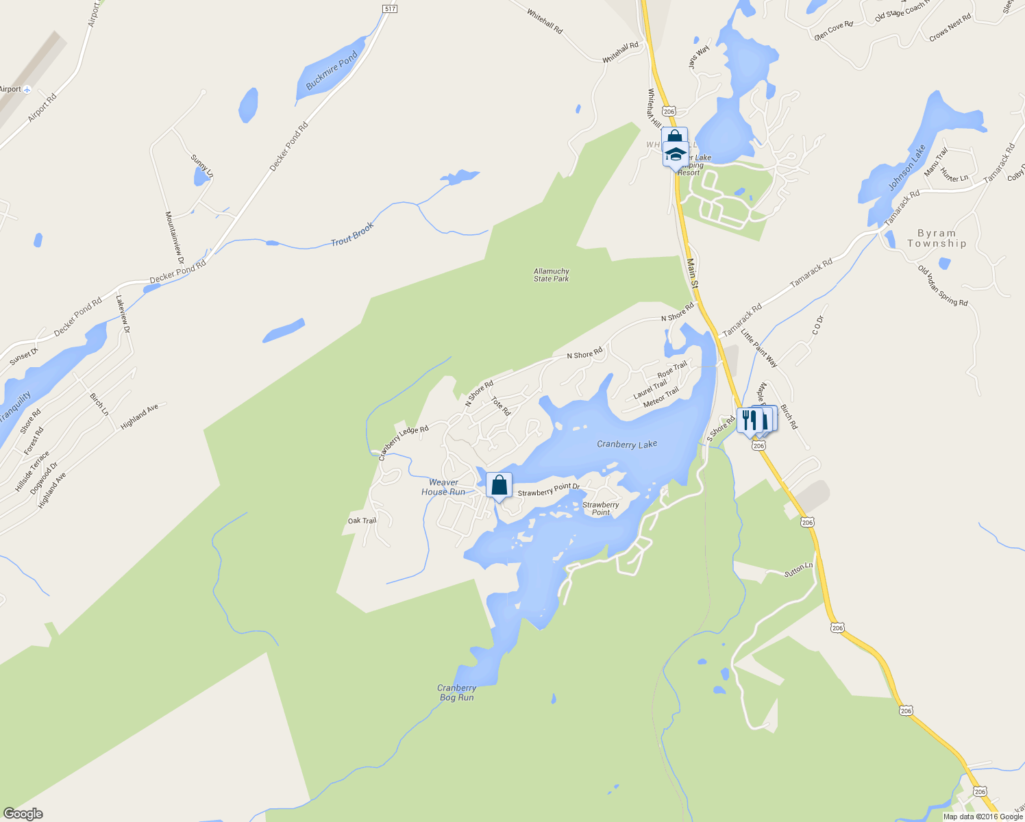 map of restaurants, bars, coffee shops, grocery stores, and more near 3 La-Bo-Ga Trail in Byram Township