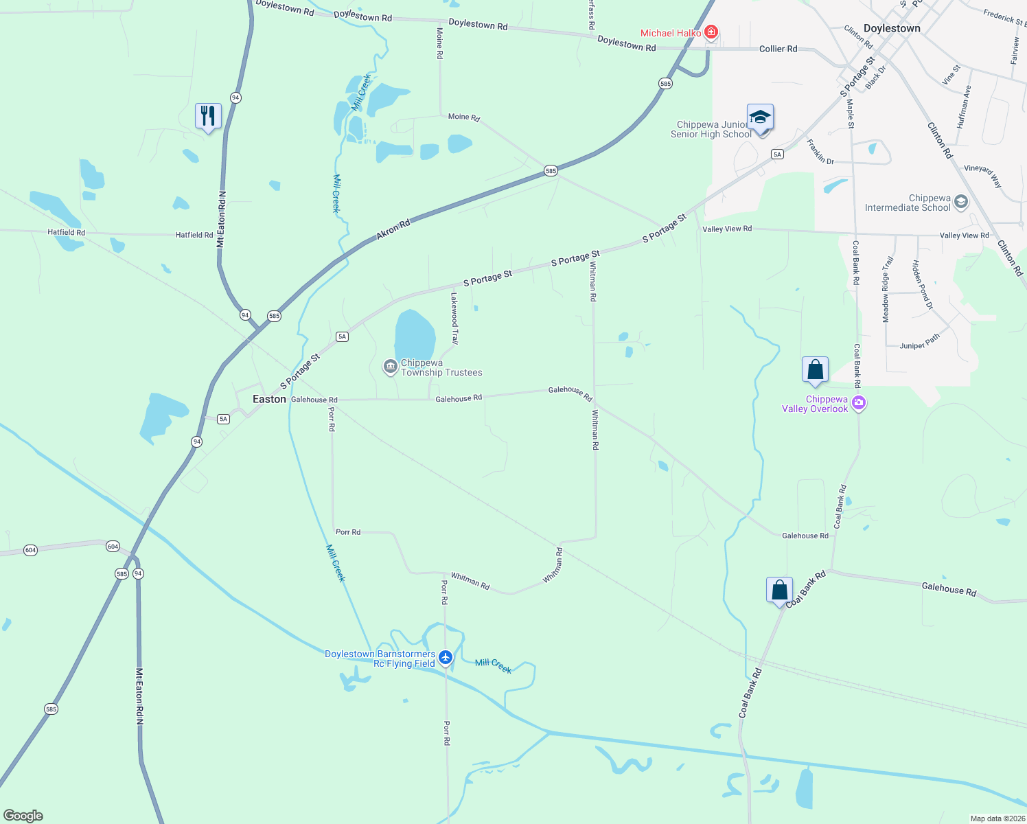 map of restaurants, bars, coffee shops, grocery stores, and more near 14675 Galehouse Rd in Doylestown