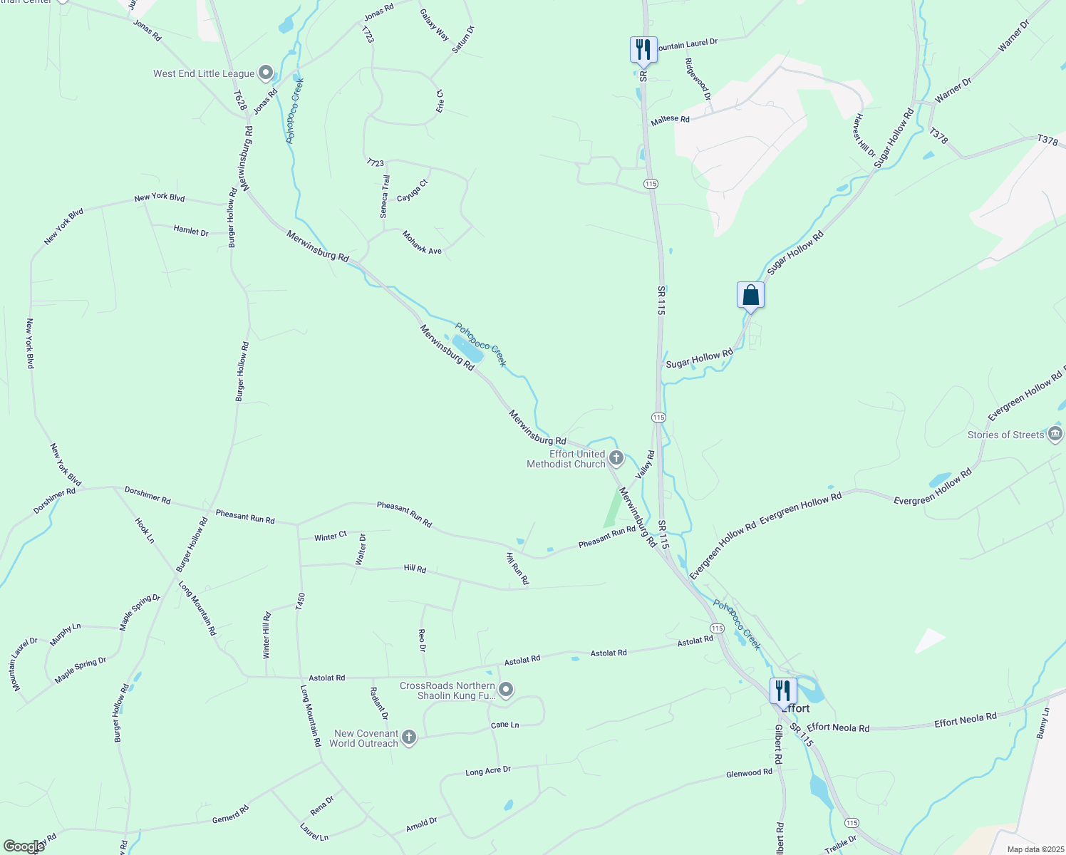 map of restaurants, bars, coffee shops, grocery stores, and more near 236 Merwinsburg Road in Effort