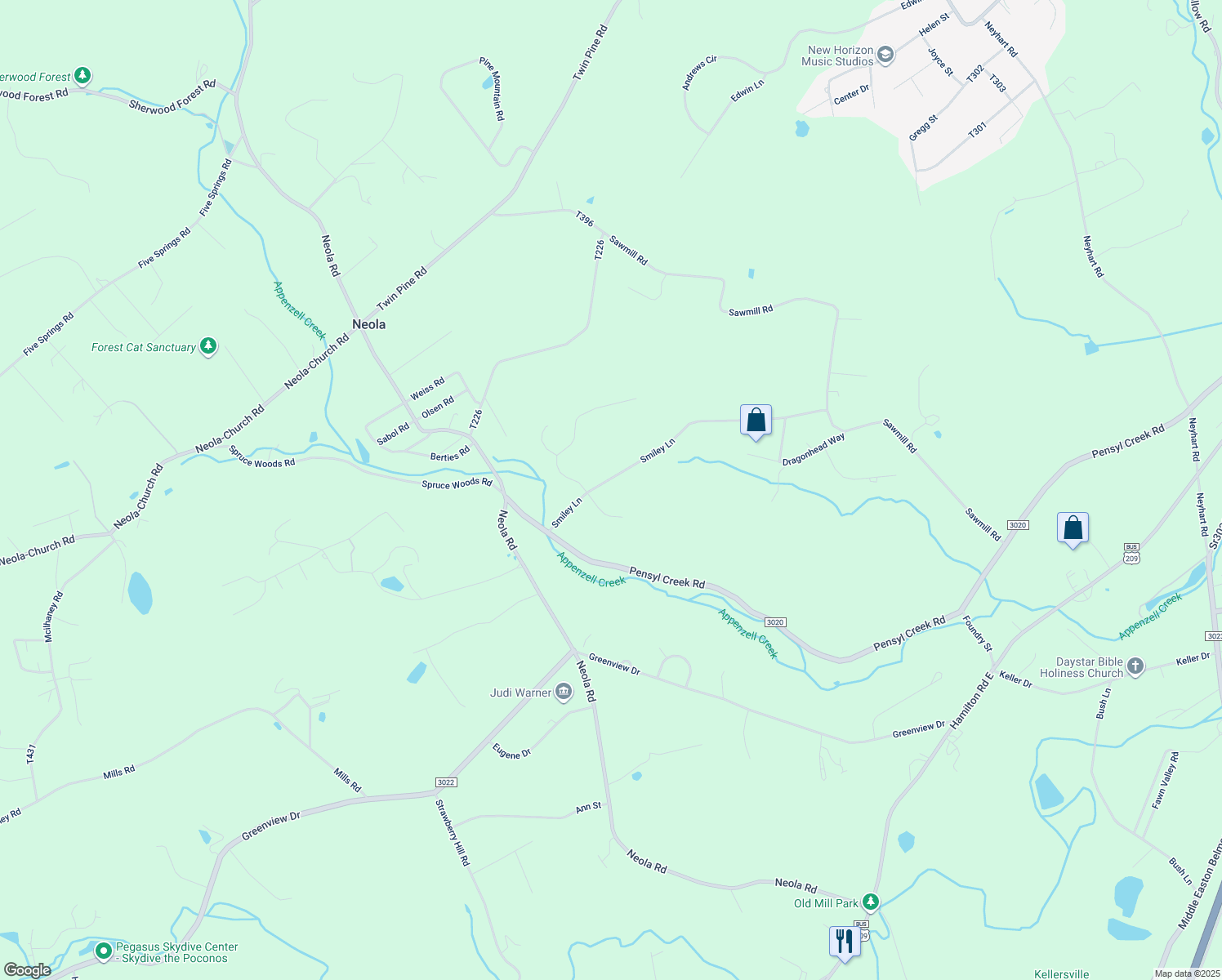 map of restaurants, bars, coffee shops, grocery stores, and more near 400 Smiley Lane in Stroudsburg