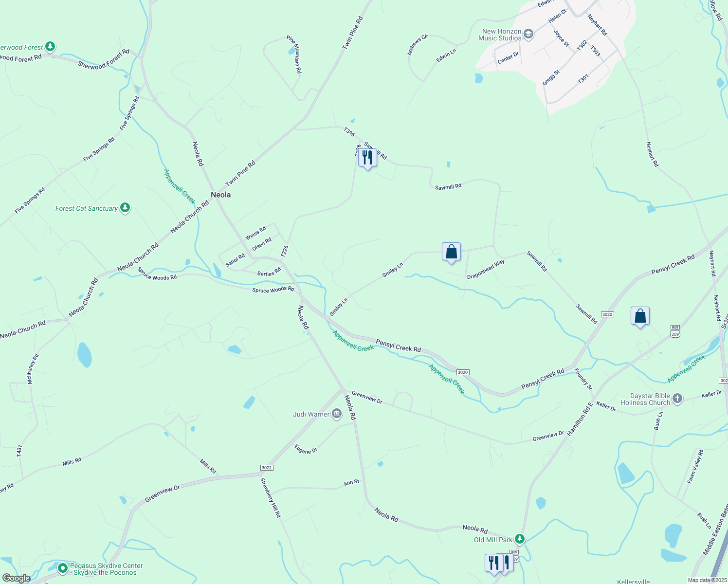 map of restaurants, bars, coffee shops, grocery stores, and more near 400 Smiley Lane in Stroudsburg