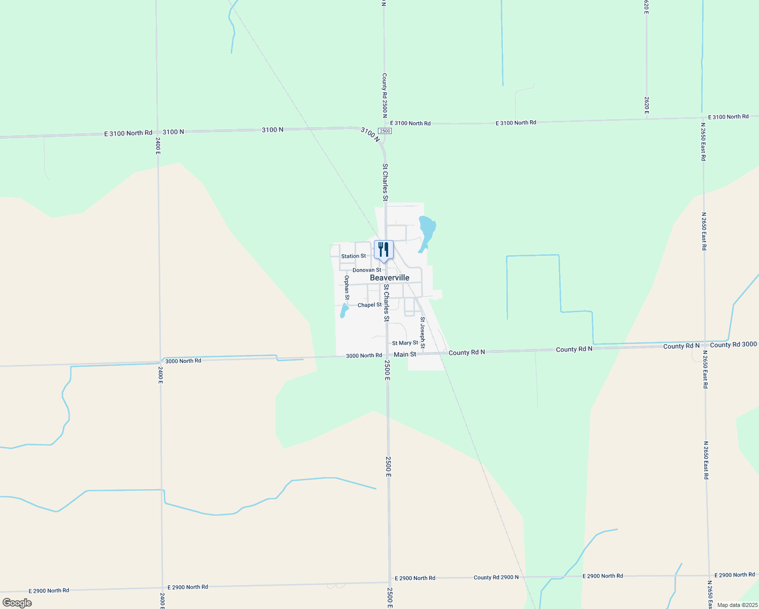 map of restaurants, bars, coffee shops, grocery stores, and more near 107 Chapel Street in Beaverville