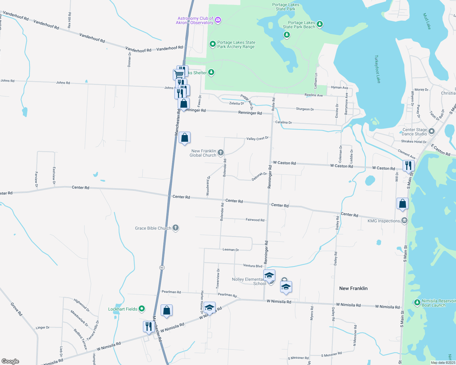 map of restaurants, bars, coffee shops, grocery stores, and more near 5865 Bolender Rd in Akron