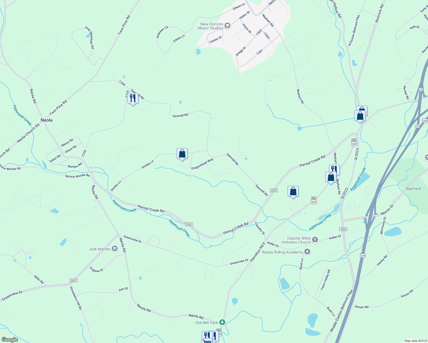 map of restaurants, bars, coffee shops, grocery stores, and more near 1005 Staghorn Rd in Stroudsburg
