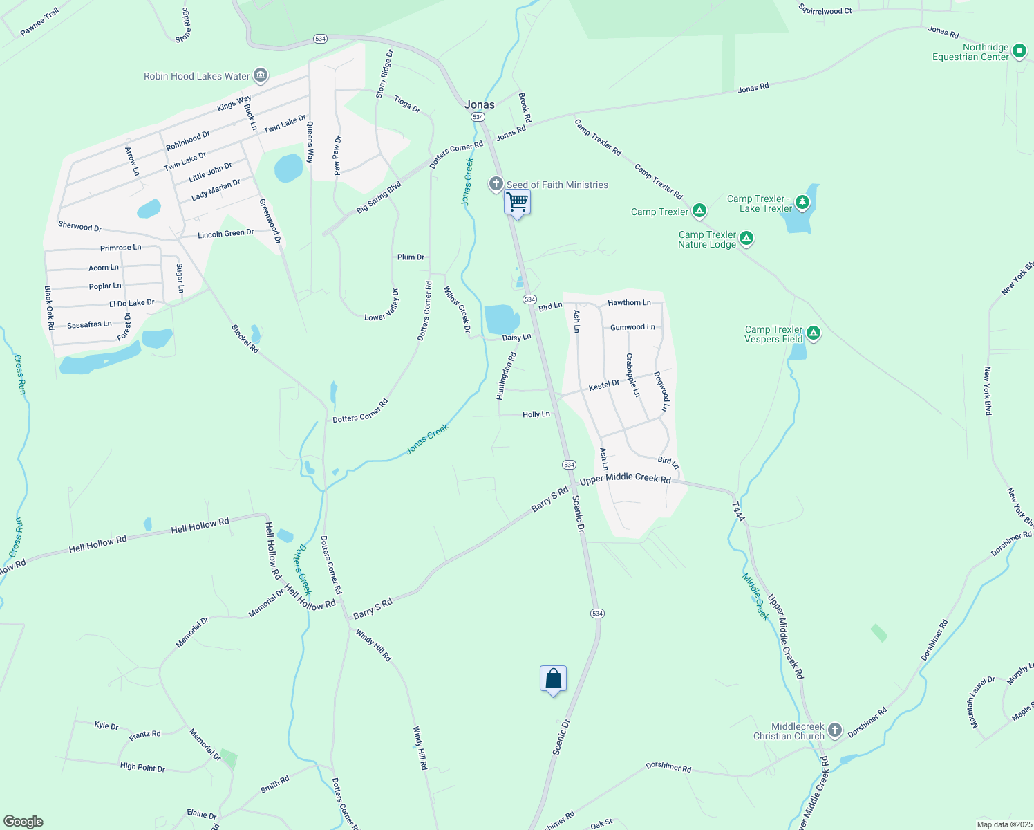 map of restaurants, bars, coffee shops, grocery stores, and more near Holly Lane in Kunkletown