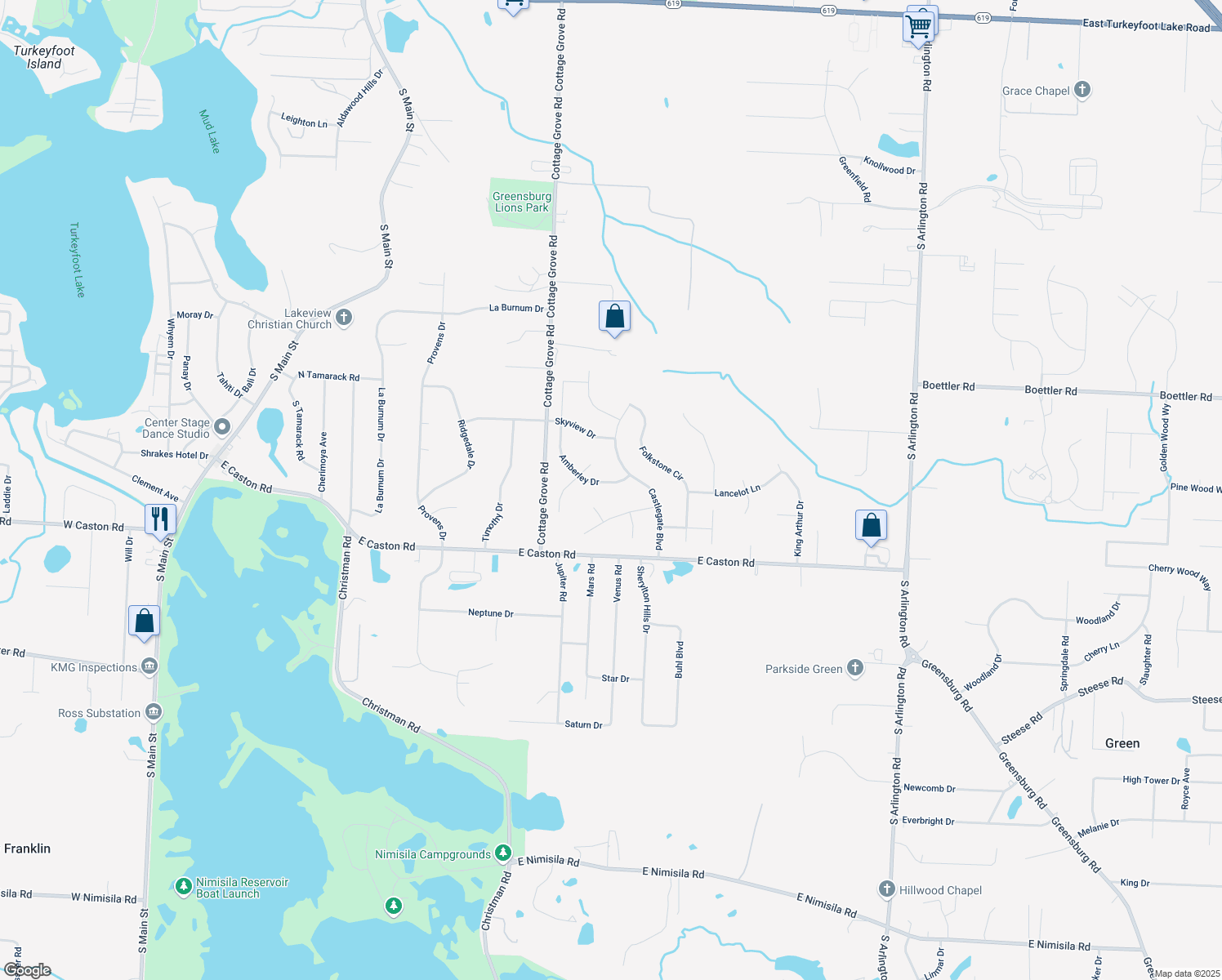 map of restaurants, bars, coffee shops, grocery stores, and more near 584 Amberley Dr in Uniontown