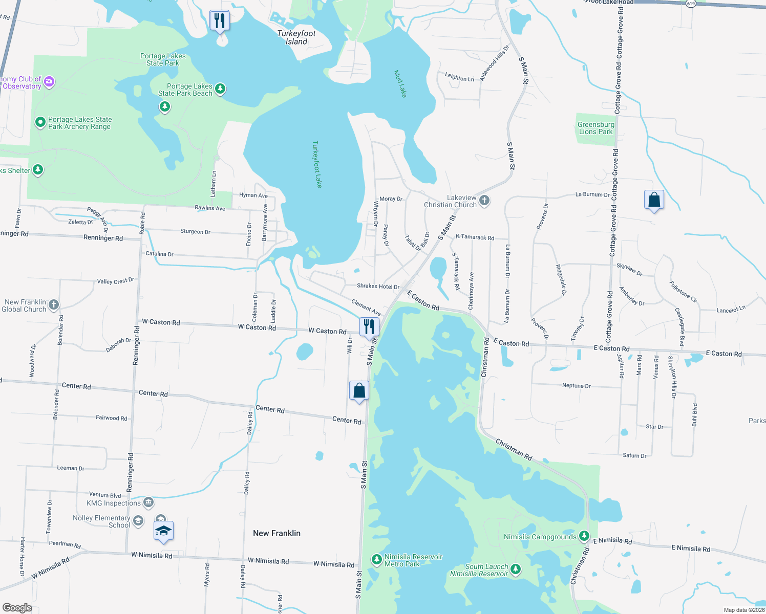 map of restaurants, bars, coffee shops, grocery stores, and more near 4948 S Main St in Akron