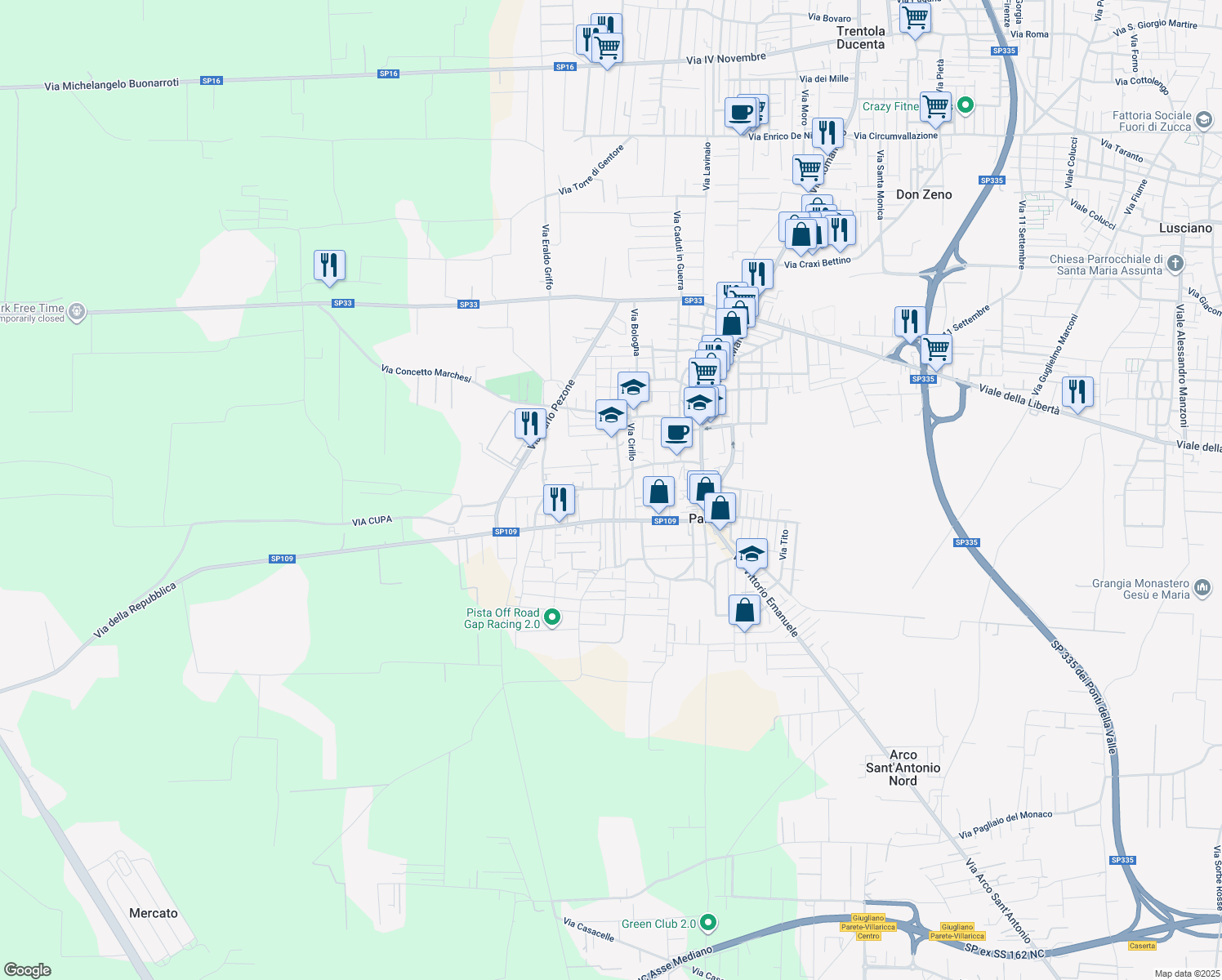 map of restaurants, bars, coffee shops, grocery stores, and more near 22 Secondo Vico Cavour in Parete