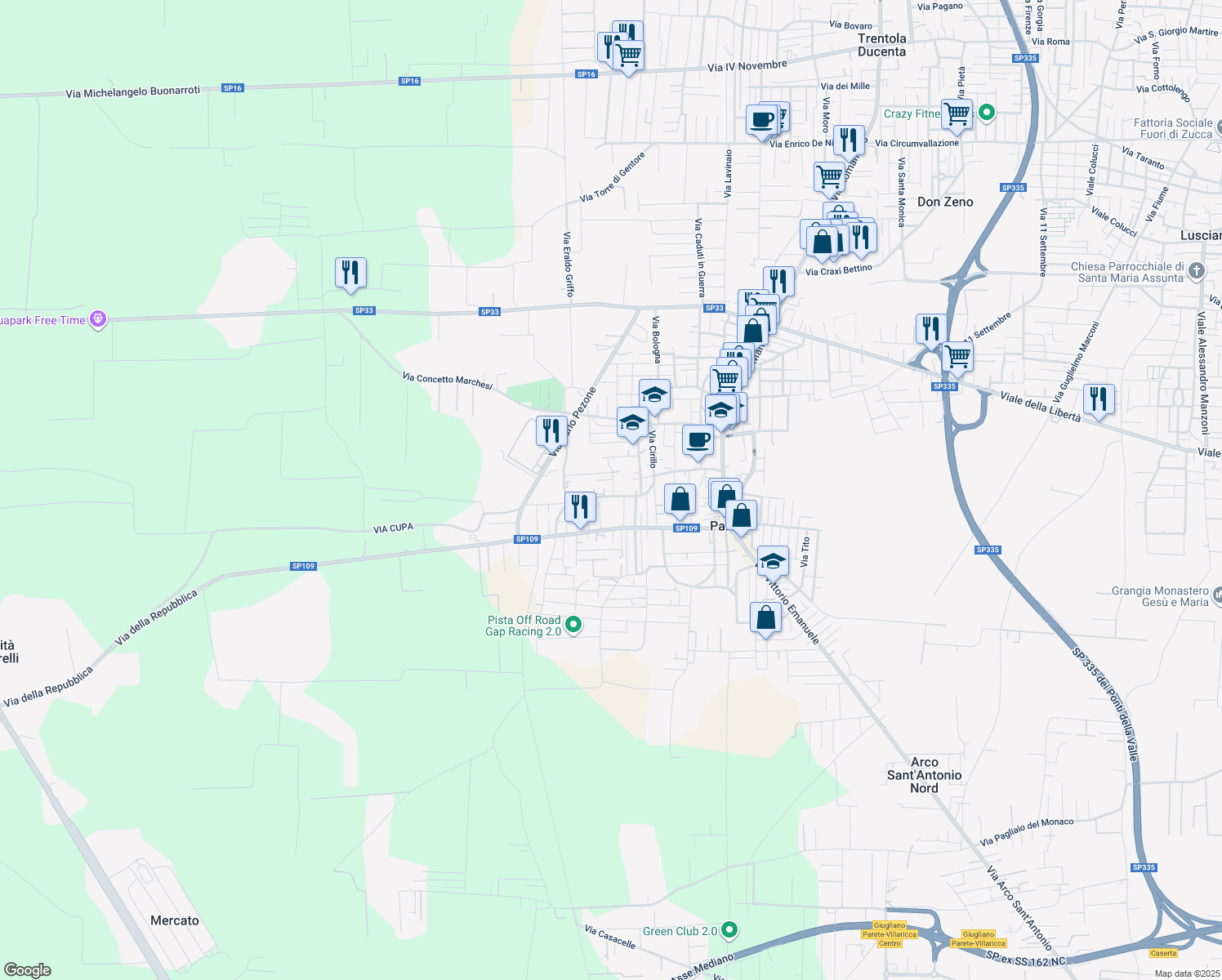 map of restaurants, bars, coffee shops, grocery stores, and more near 51 Via Mazzini in Parete