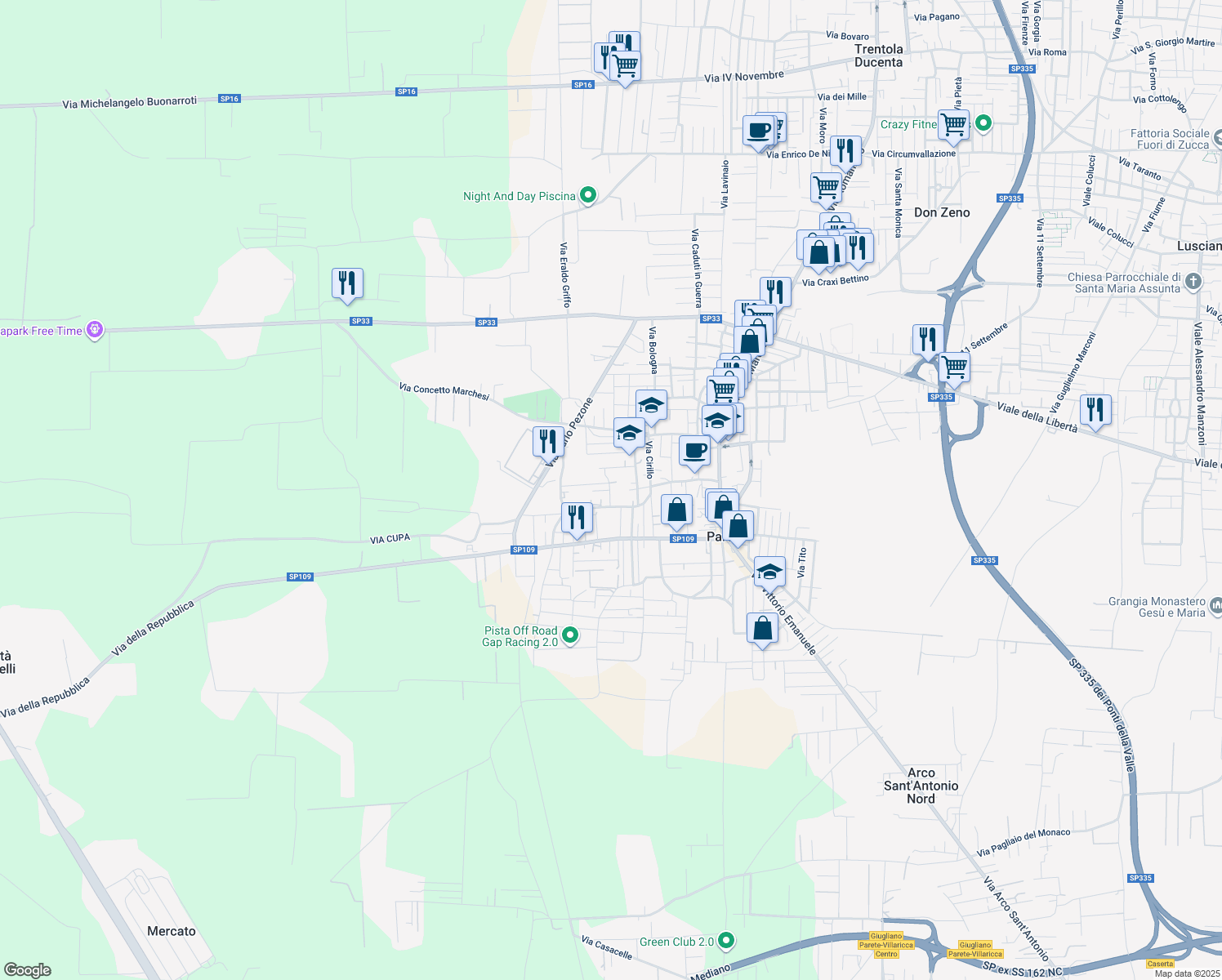 map of restaurants, bars, coffee shops, grocery stores, and more near 51 Via Mazzini in Parete