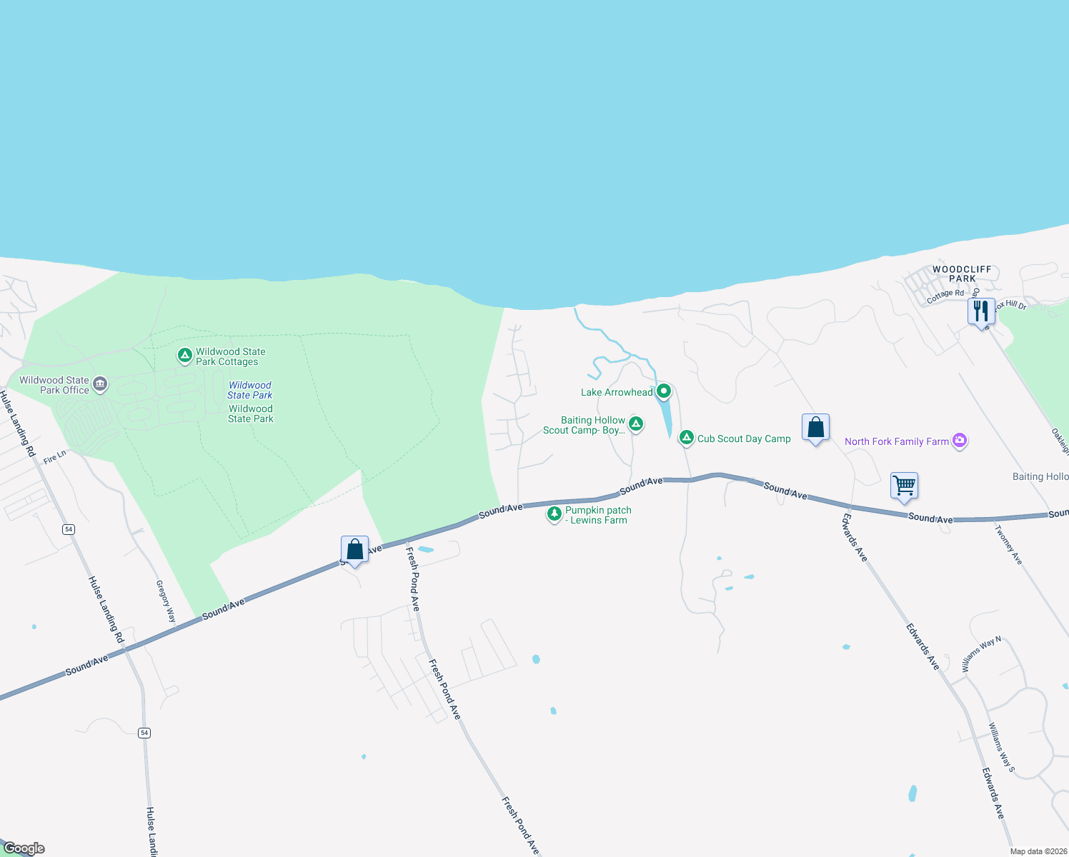 map of restaurants, bars, coffee shops, grocery stores, and more near 56 Fern Road in Calverton