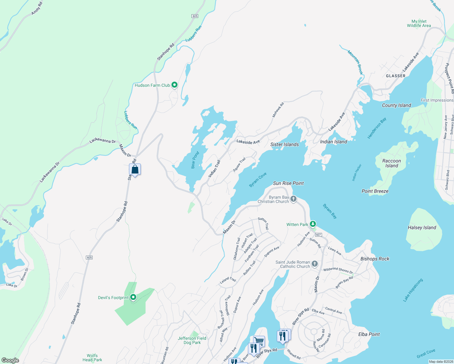 map of restaurants, bars, coffee shops, grocery stores, and more near 248 Squaw Trail in Andover