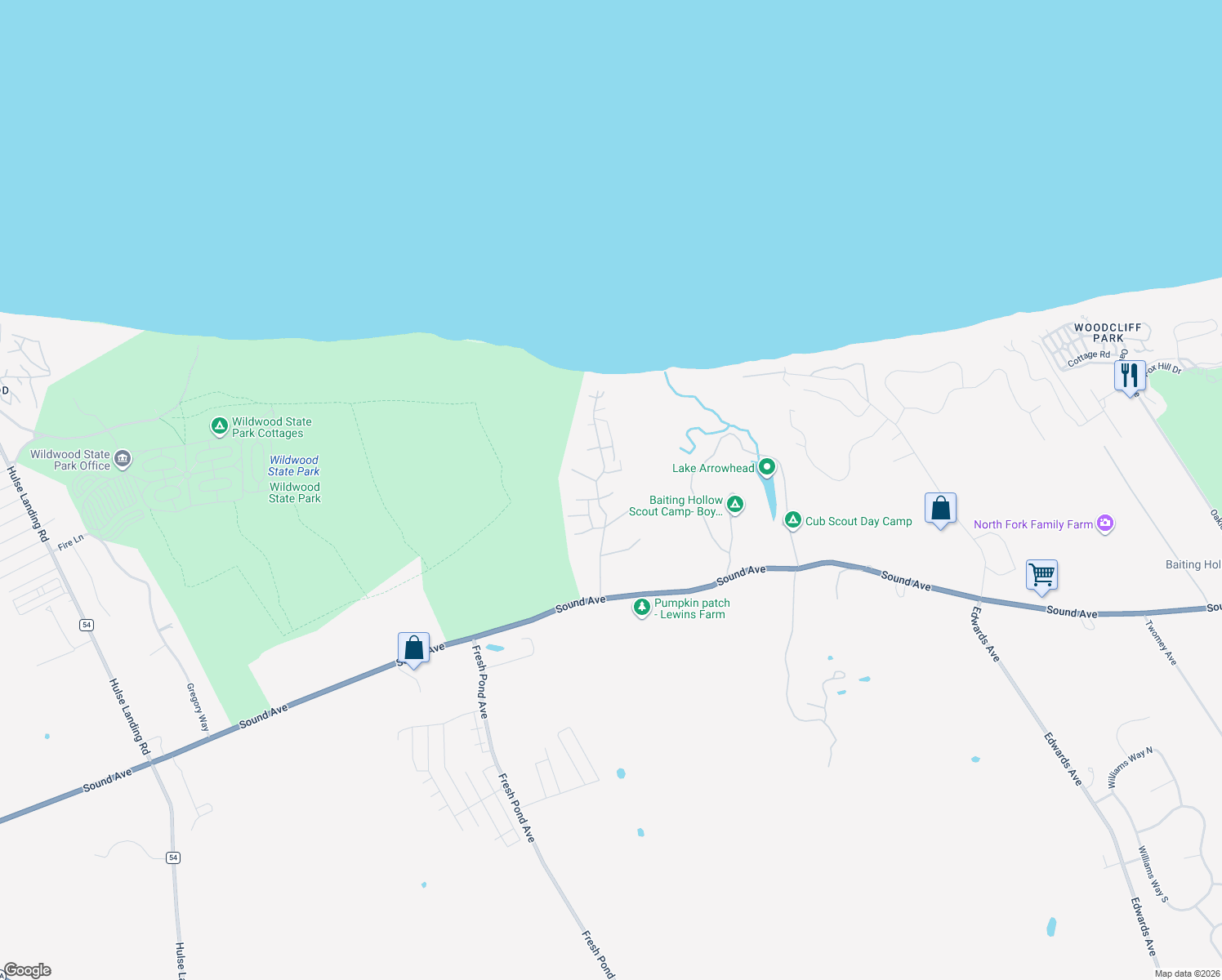 map of restaurants, bars, coffee shops, grocery stores, and more near 56 Fern Road in Calverton