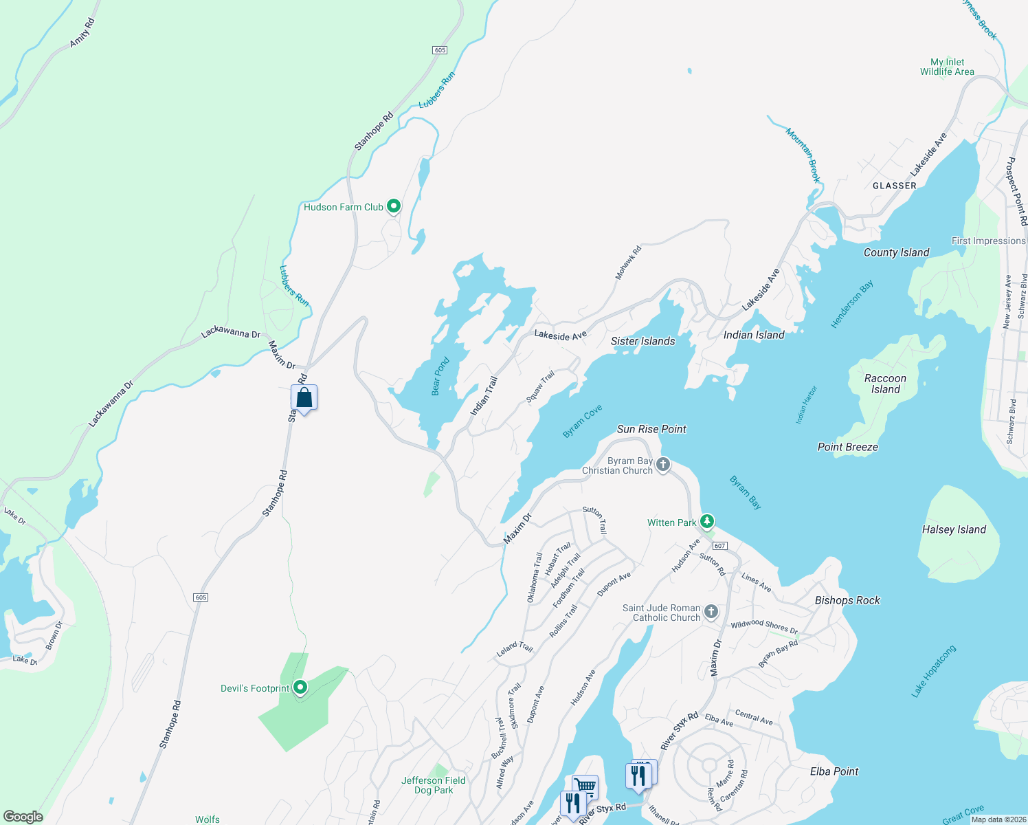 map of restaurants, bars, coffee shops, grocery stores, and more near 248 Squaw Trail in Andover