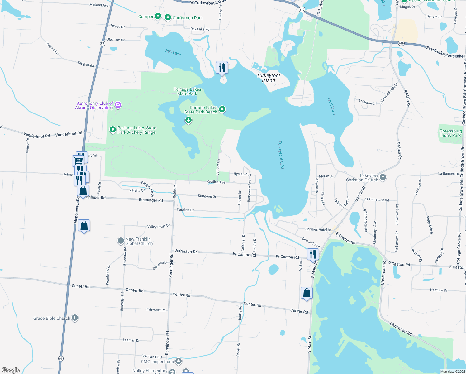 map of restaurants, bars, coffee shops, grocery stores, and more near 510 Rawlins Avenue in Akron