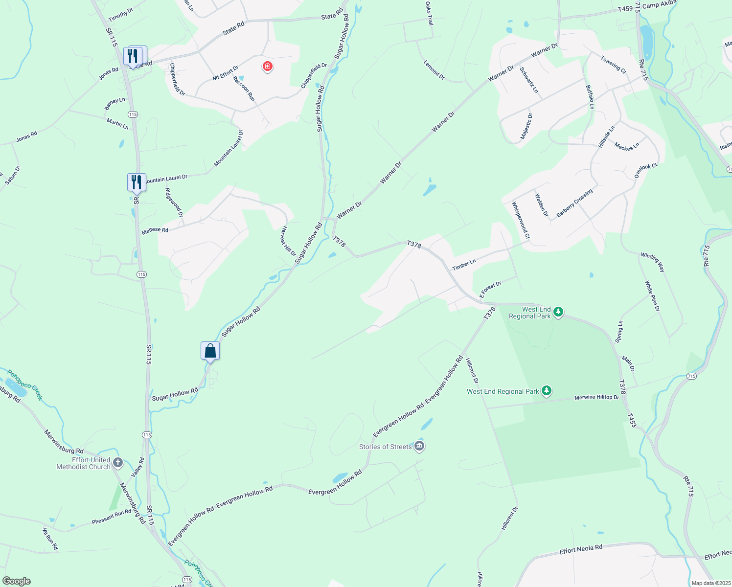 map of restaurants, bars, coffee shops, grocery stores, and more near 168 Sugar Hill Road in Saylorsburg