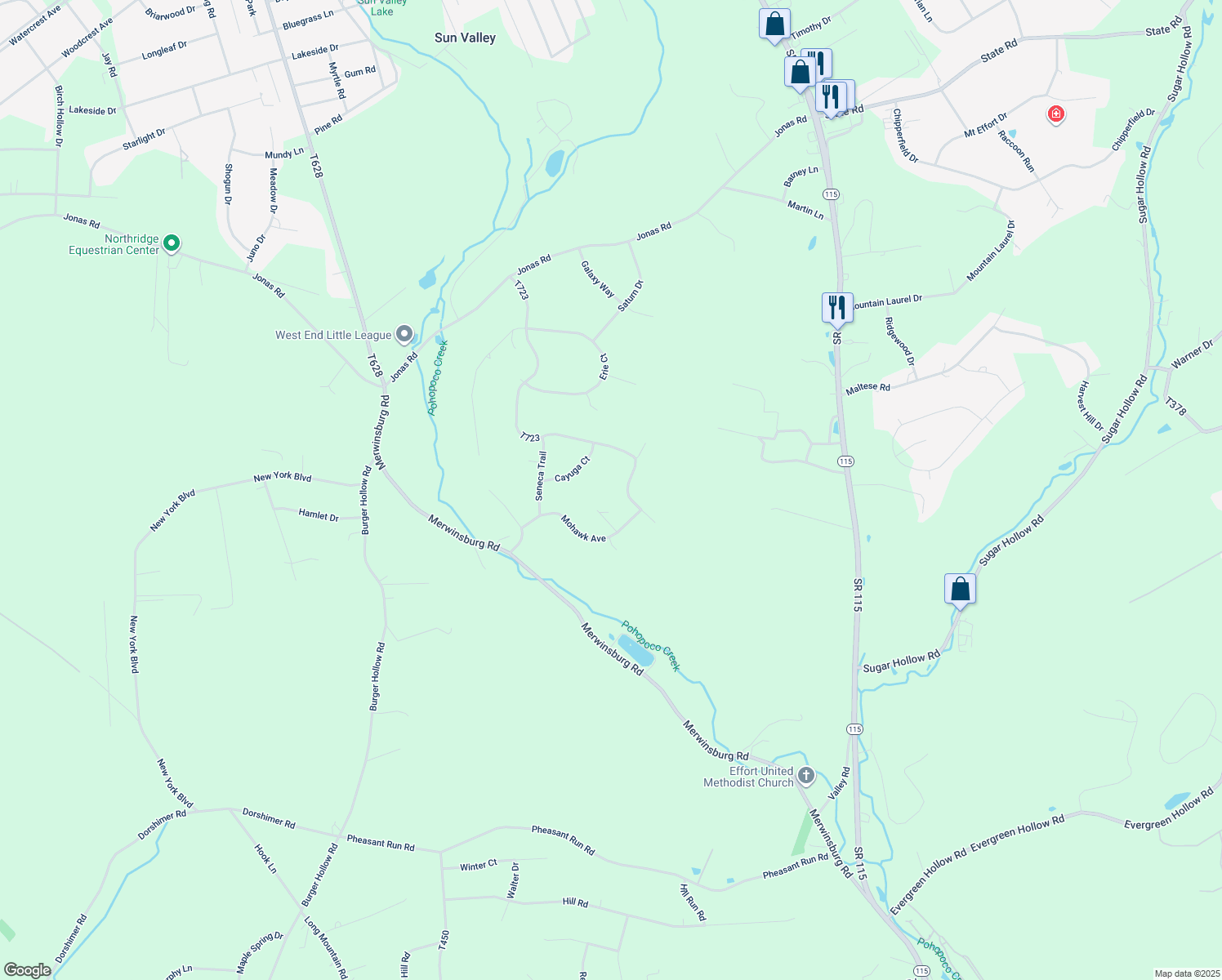 map of restaurants, bars, coffee shops, grocery stores, and more near 1621 Starry Lane in Effort