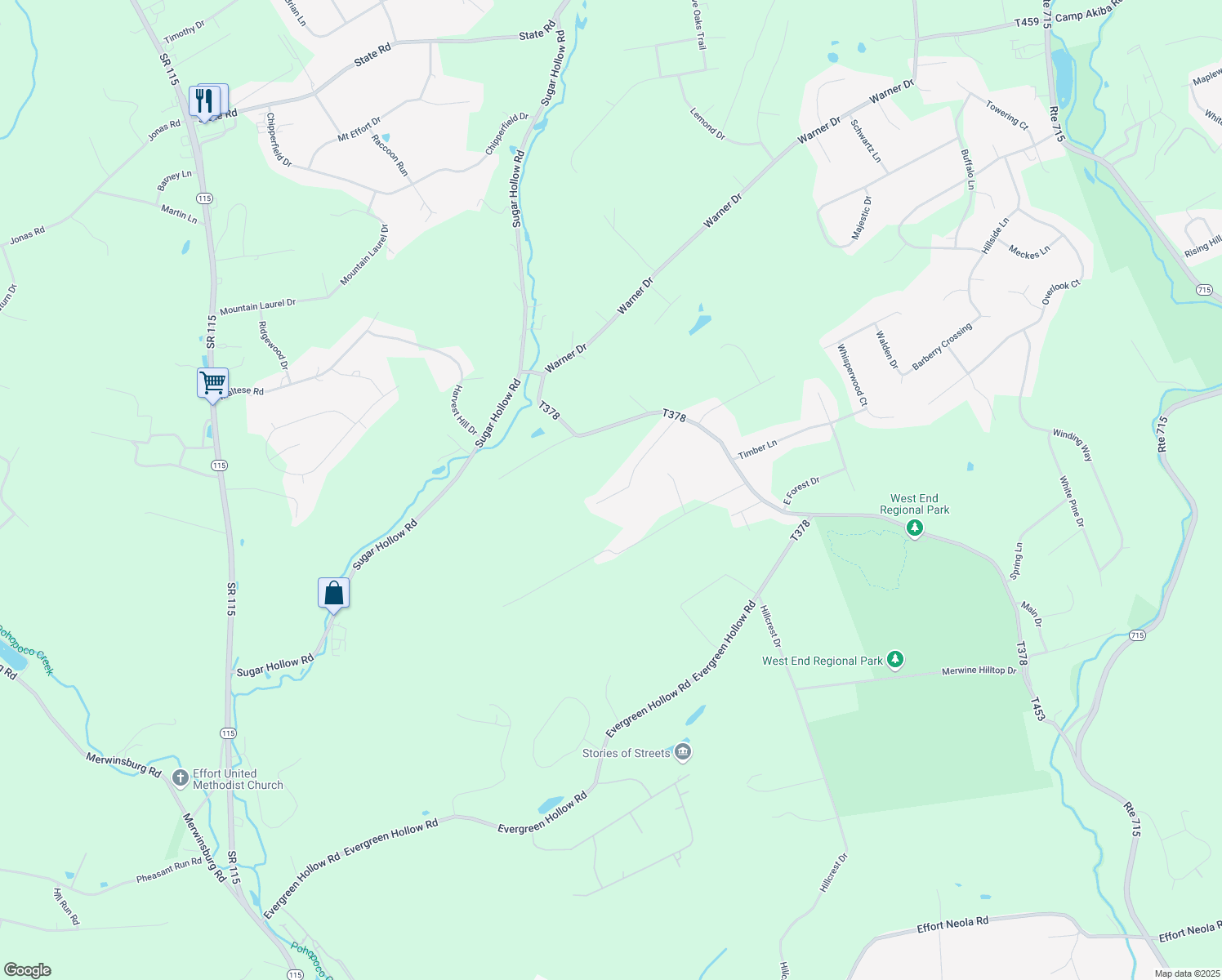 map of restaurants, bars, coffee shops, grocery stores, and more near 156 Sugar Hill Road in Saylorsburg